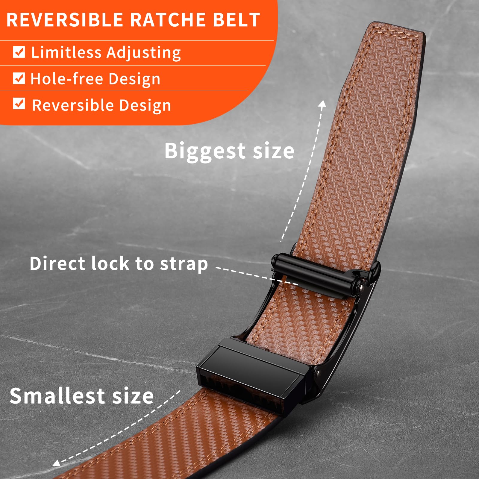MACBORO Men's Two-in-One Black and Brown Leather Reversible Ratchet Buckle Belt