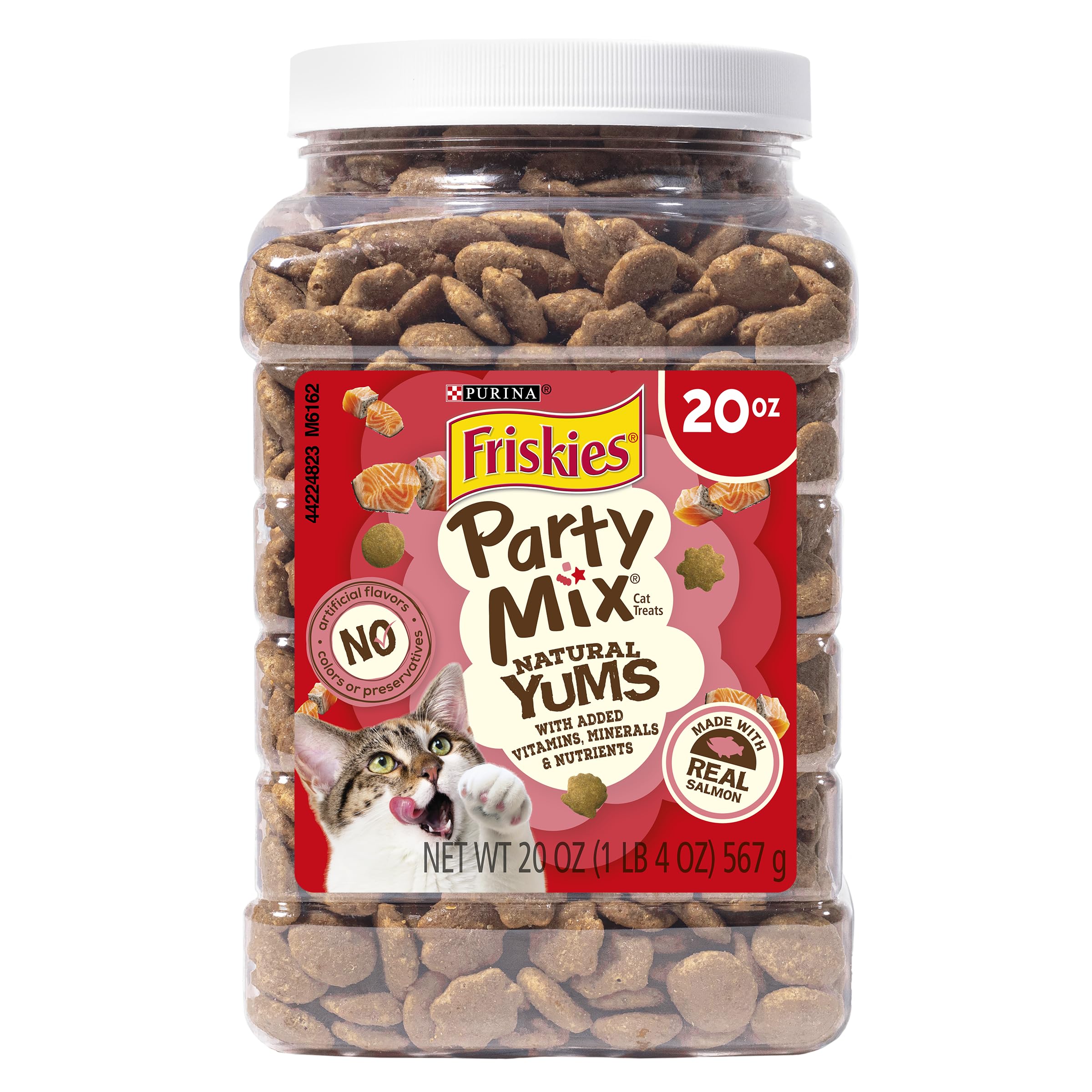 Purina Friskies Natural Cat Treats Party Mix Natural Yums With Real Salmon and Added Vitamins, Minerals and Nutrients - 20 Oz. Canister