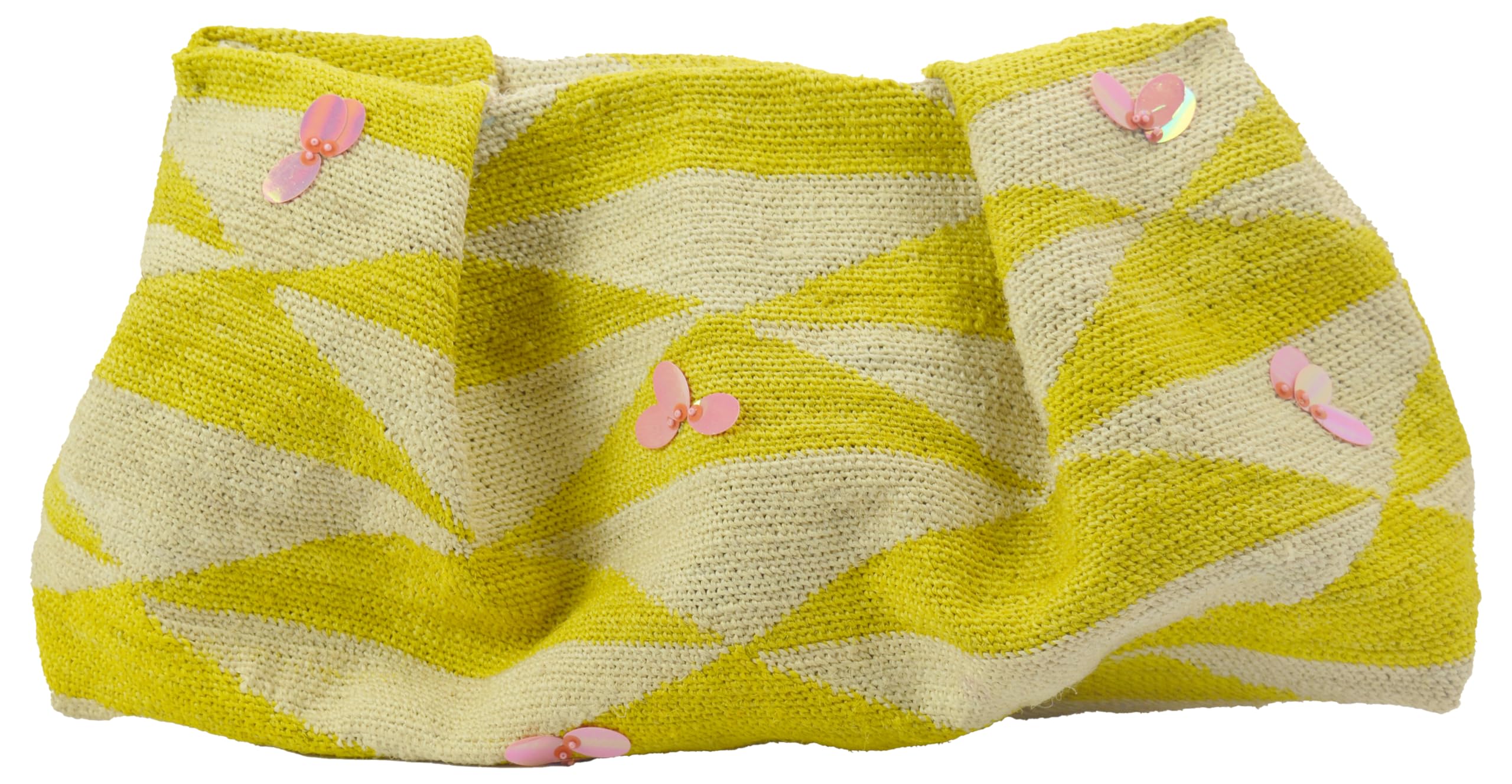 SENSI STUDIO, Maxi Sisal Pouch with Sequins, Natural/Yellow