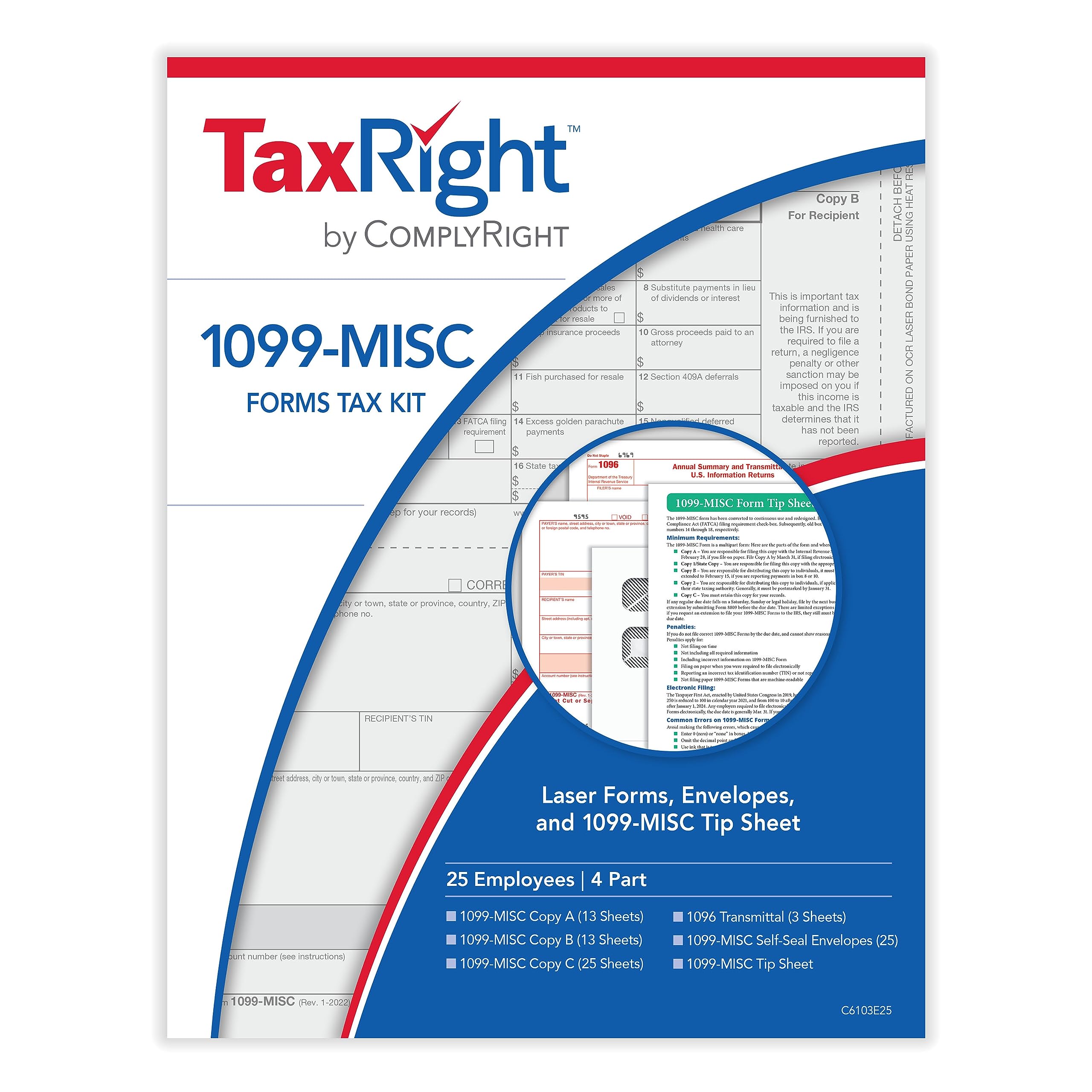 ComplyRight 2024 TaxRight 1099-MISC Tax Kit (4-Part) | 25 Recipients |Self-Seal Envelopes Included (No Software)