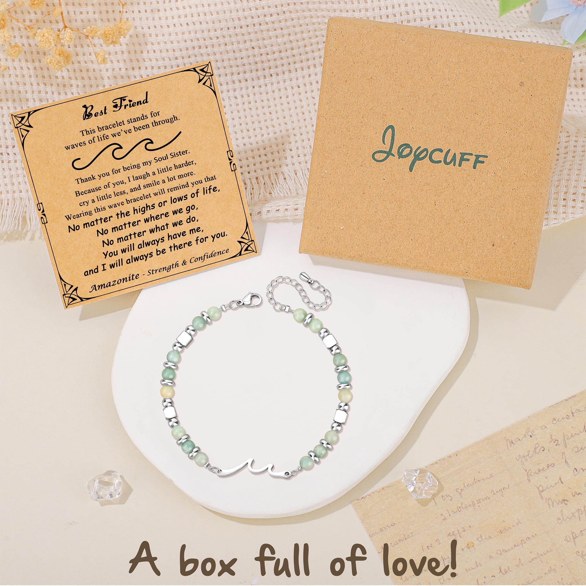 JoycuFF Best Friend Birthday Gifts for Women, Mothers Day Friendship Bestie Gifts for Women, Christmas Valentines Day Ideas Present Amazonite Wave Bracelet