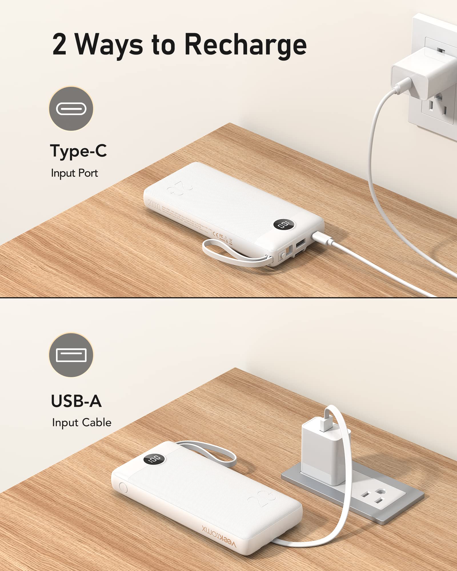 VEEKTOMX Portable Charger Built-in Cables, 20000mAh Power Bank for iPhone, USB C Fast Charge Battery Pack, Travel Essentials Backup Battery Bank, Compatible with iPhone 15/14, Samsung, Andriod, Etc