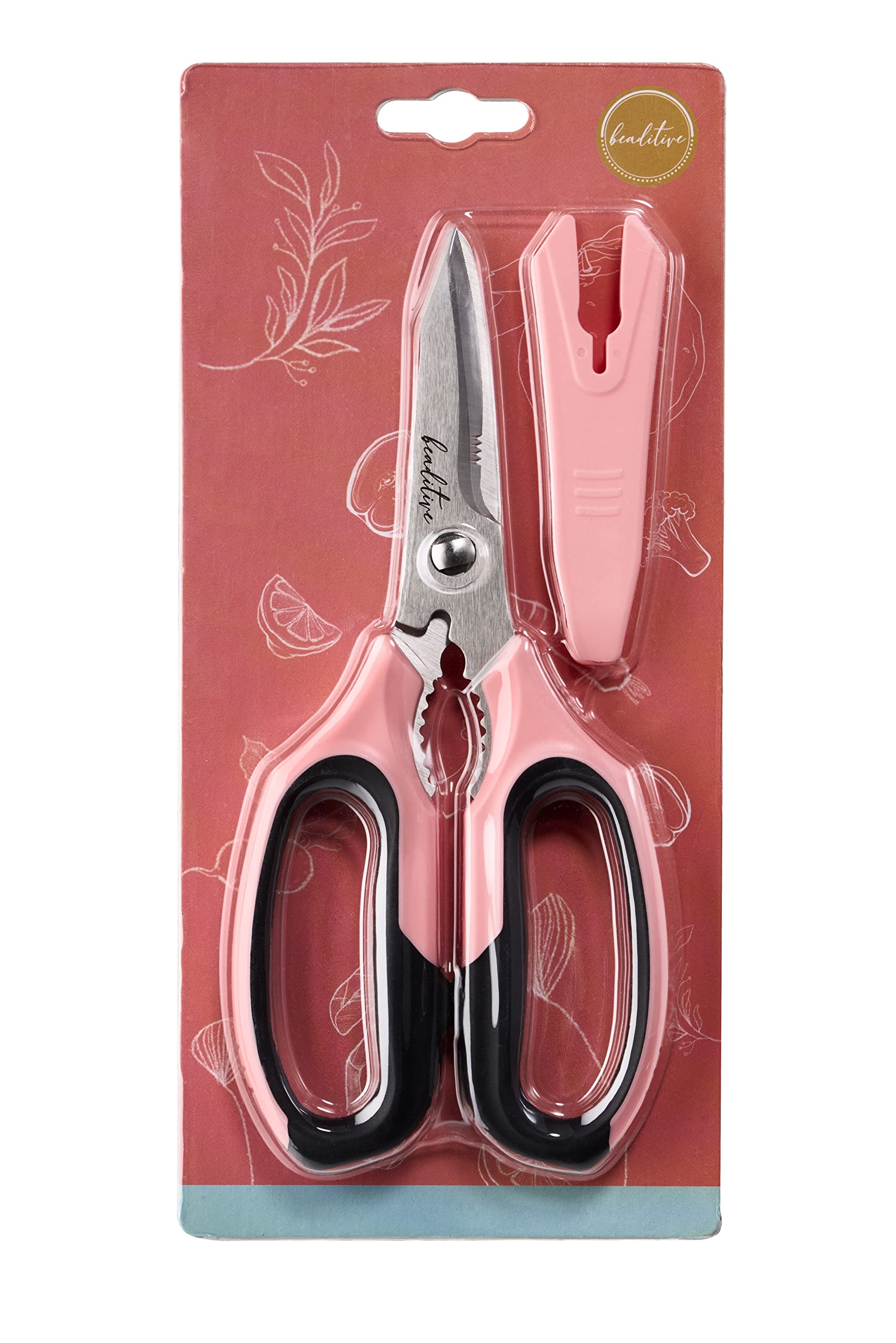 Beaditive Multi-Purpose 8" Kitchen Shears - Detachable, Serrated Blades, Japanese Stainless Steel - Ergonomic Handle, Protective Cover - Dishwasher Safe