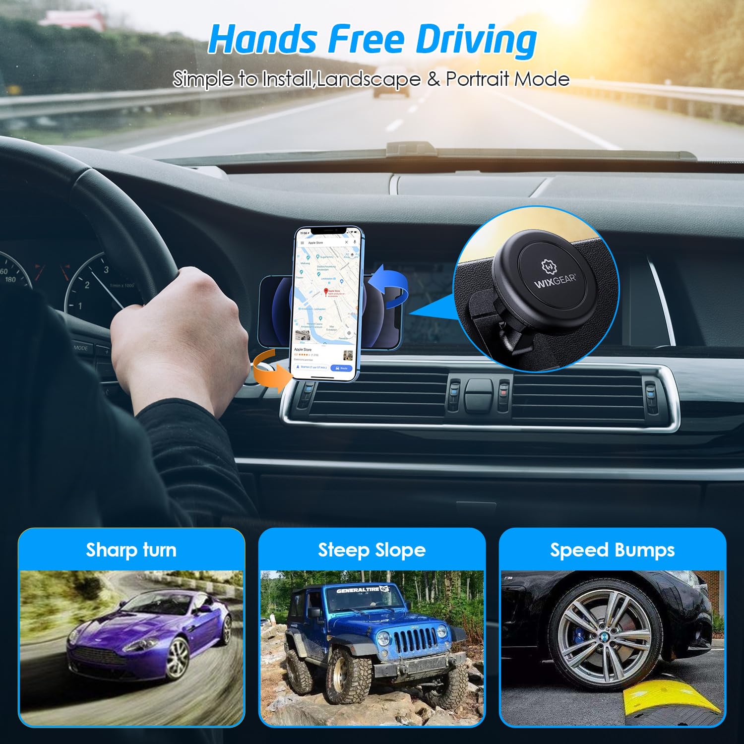 WixGear Magnetic Car Mount, Universal Stick On Mount (2 Pack) Dashboard Magnetic Phone Holder for Car, for Cell Phones and Mini Tablets with Fast Swift-snap Technology, Strong Phone Mount for Car