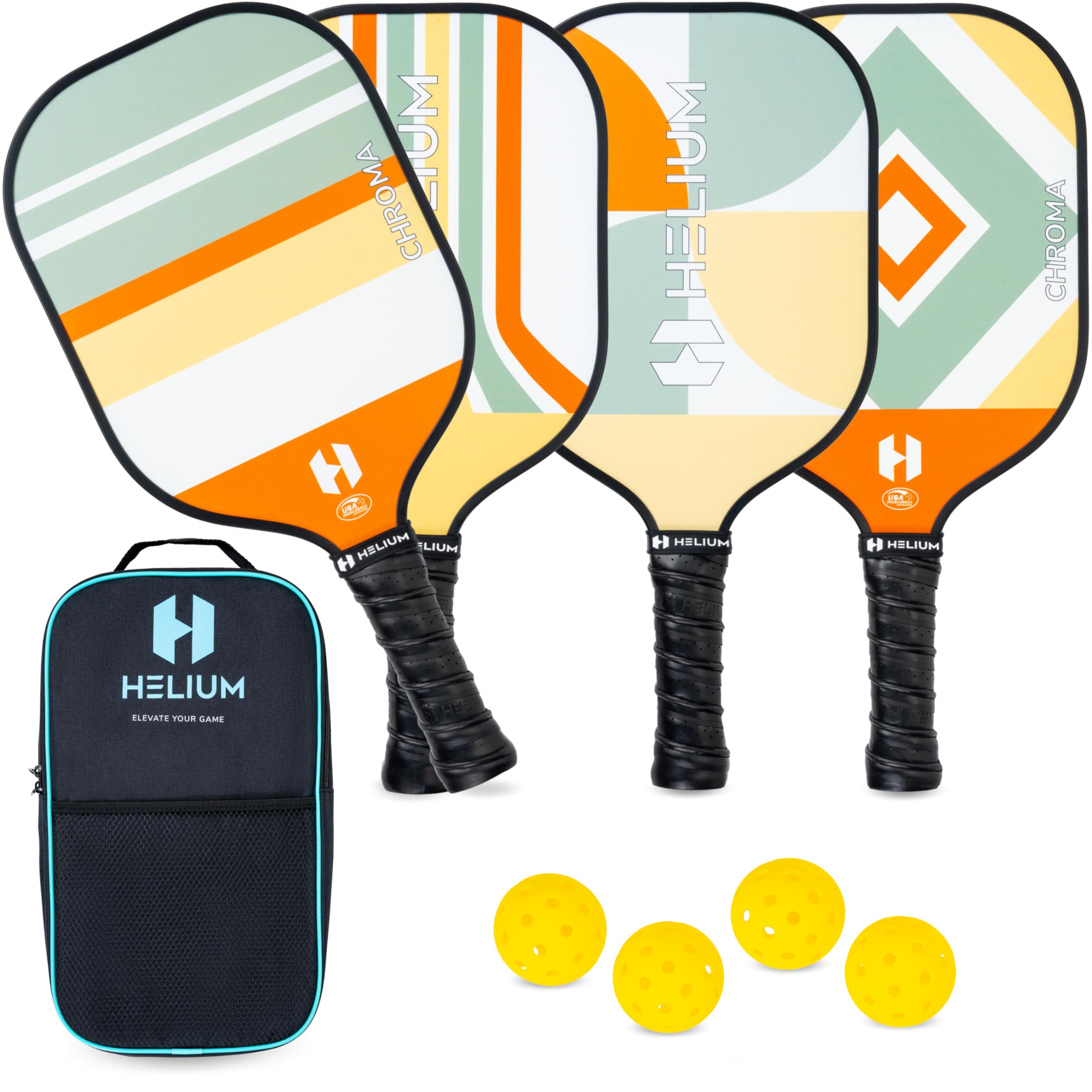 Helium Pickleball Paddles Set of 4 - USAPA Certified - Graphite Fiberglass Surface, Lightweight Honeycomb Core