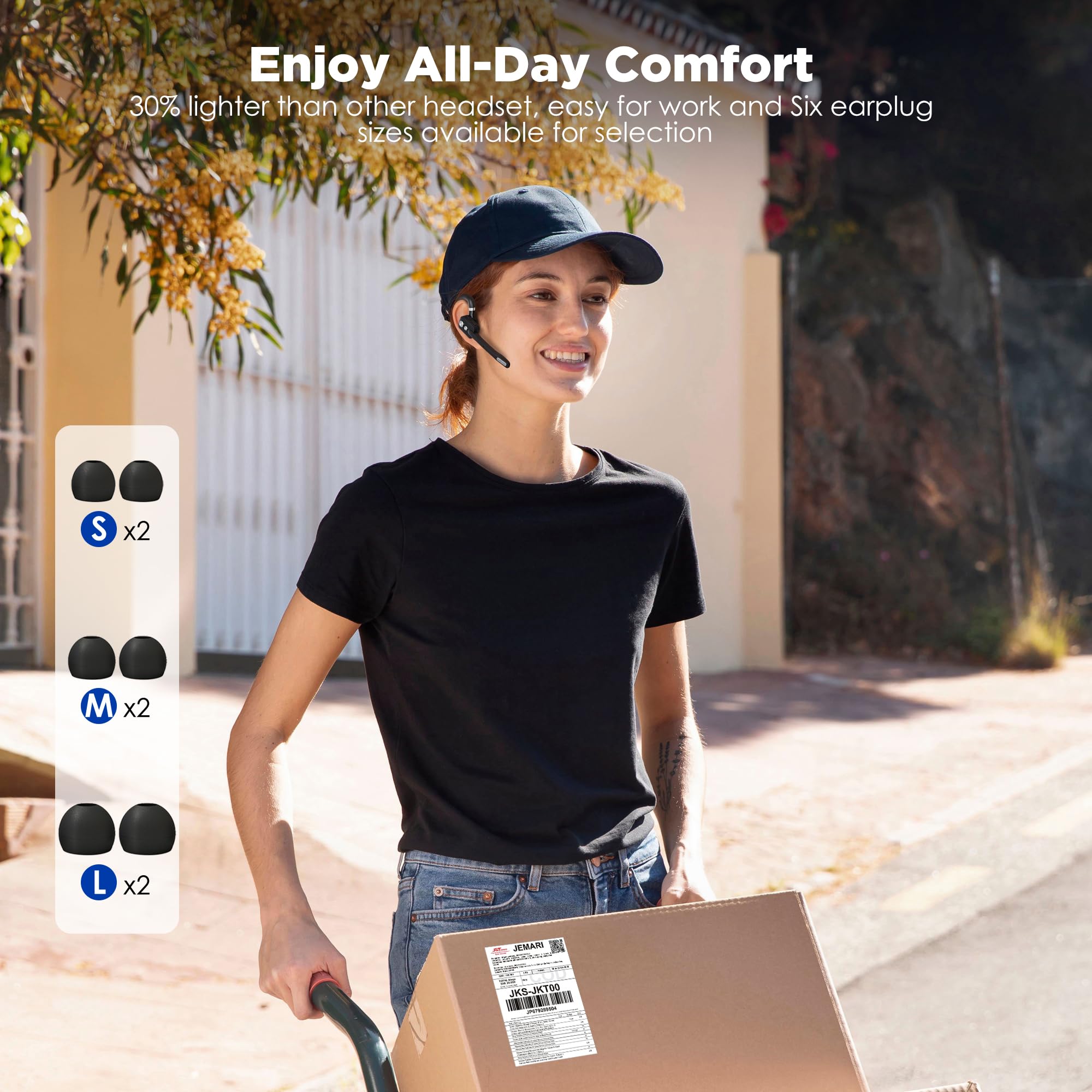 ICOMTOFIT Bluetooth Headset, Wireless Bluetooth Earpiece with Dual-Mic & Noise Canceling, V5.3 Hands-Free Single Ear Headset with Charging Case for Trucker, Office, Designed for Ergonomics