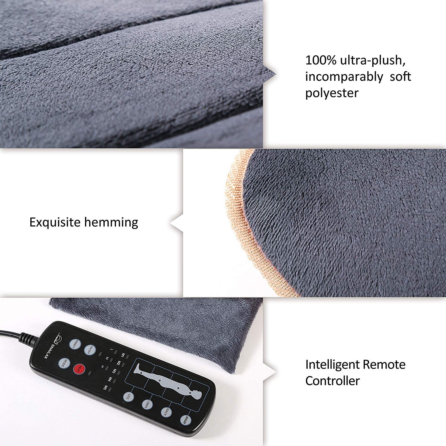 Snailax Massage Mat with Heat,10 Vibrating Nodes and 4 Heating pad, Back Massage Pad, Full Body Massager for Women, Men