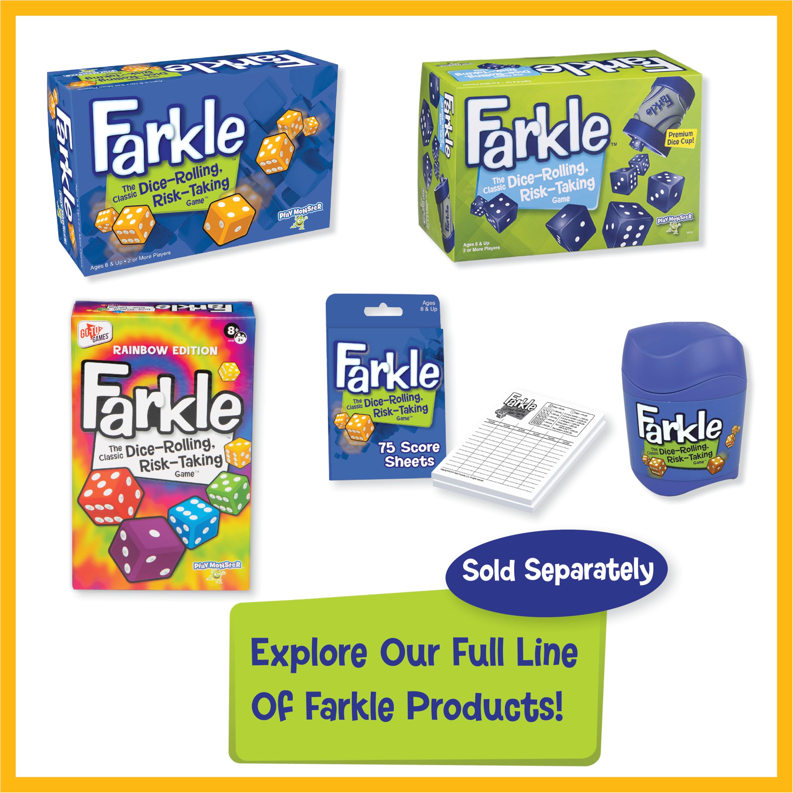 Farkle Classic Dice Game – Kids Games, Dice Games, Family Games, Travel Games, Adult Games, Board Games, Dice Cup, Dice Set, Farkle Score Sheets Included, Ages 8+