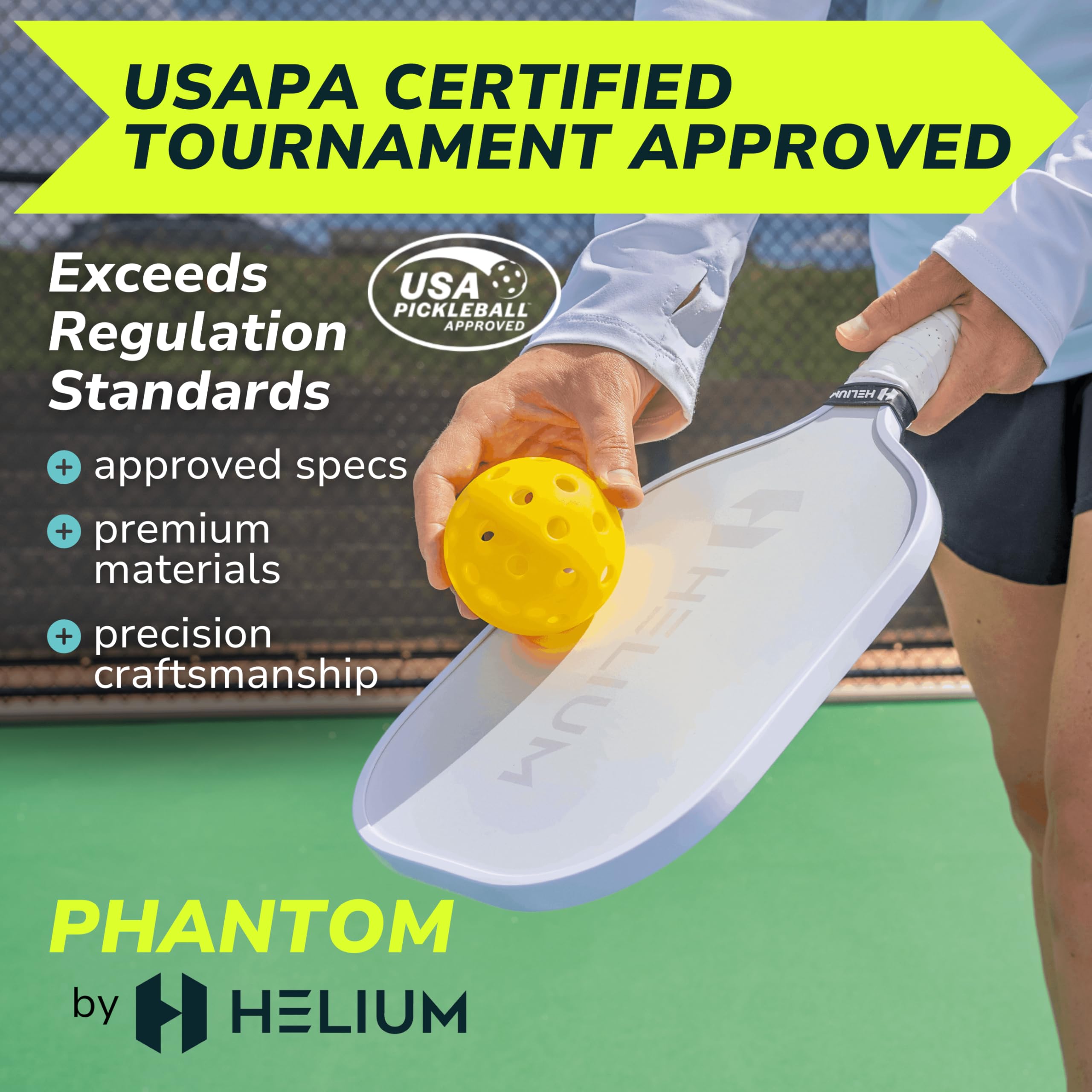 Helium Pickleball Paddles Set of 4 - USAPA Certified - Graphite Fiberglass Surface, Lightweight Honeycomb Core