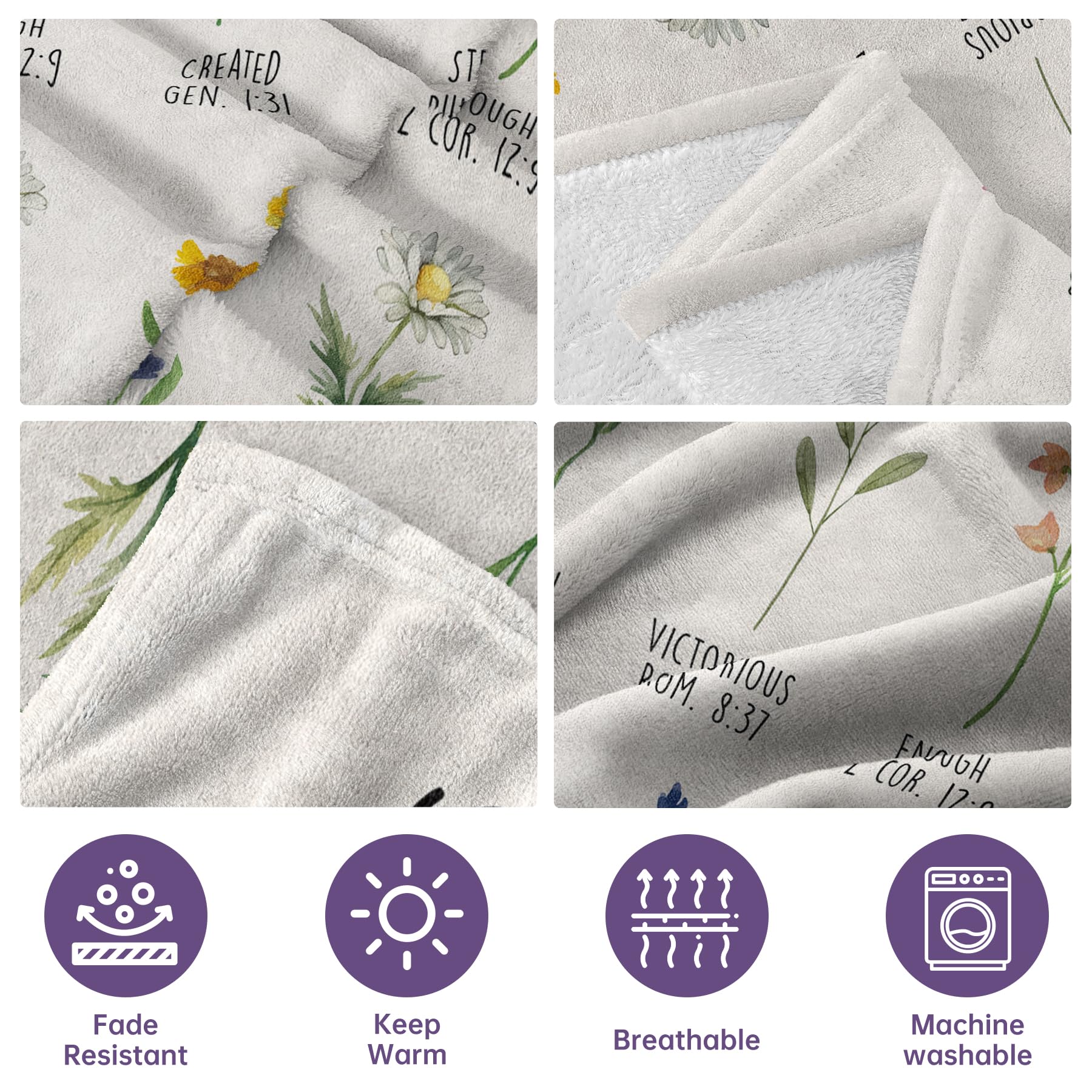 Afterprints Christian Gifts for Women, Christian Blanket with Flowers, Birthday Gifts for Women, Christmas, Inspirational, Religious Gifts for Sister, Friend, Daughter, Soft Throw Blankets 50'' x 60''