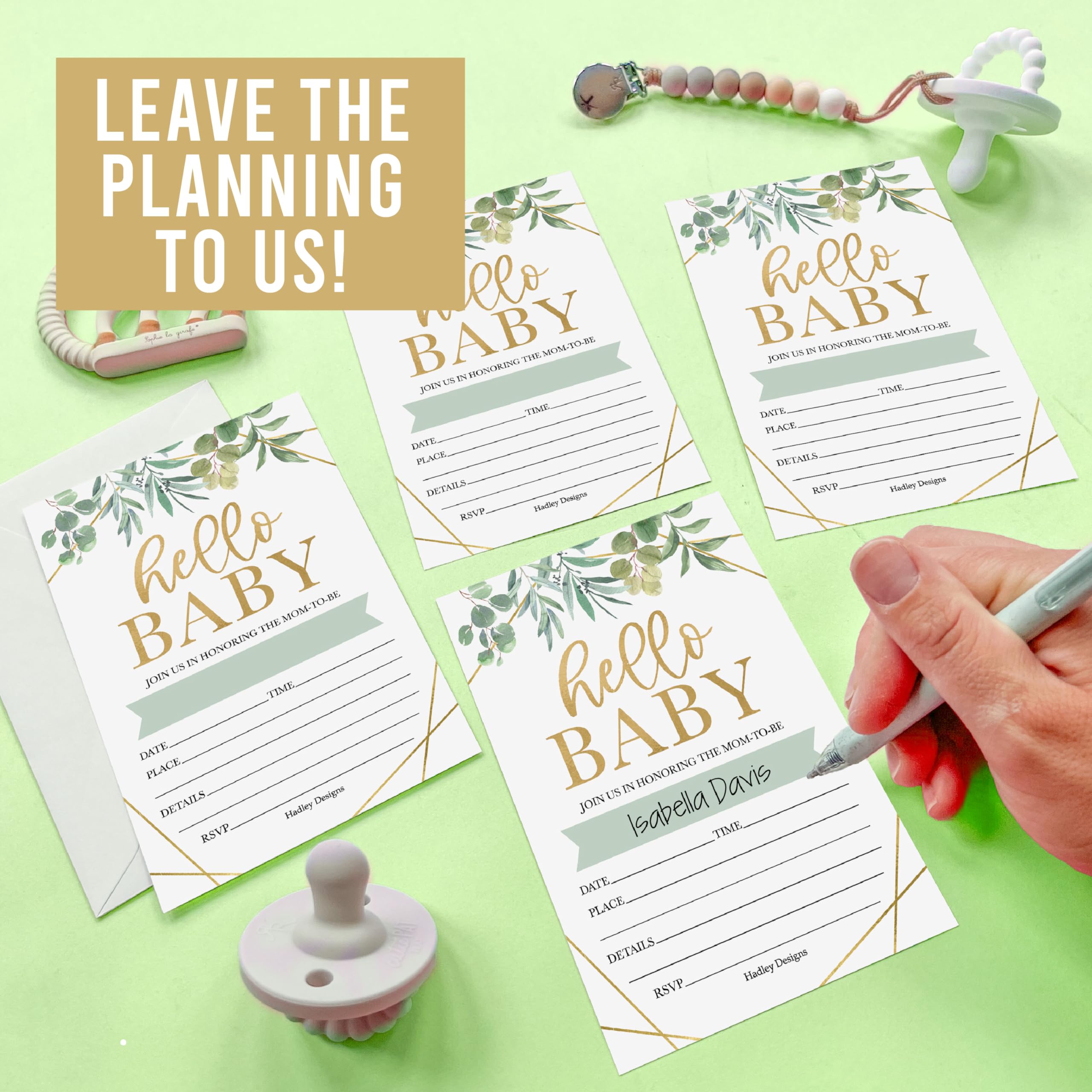 Hadley Designs 15 Greenery Baby Shower Invitations Gender Neutral - Baby Shower Invitations For Girl, Boy Baby Shower Invites For Boy, Baby Boy and Girl Baby Shower Invitations With Envelopes