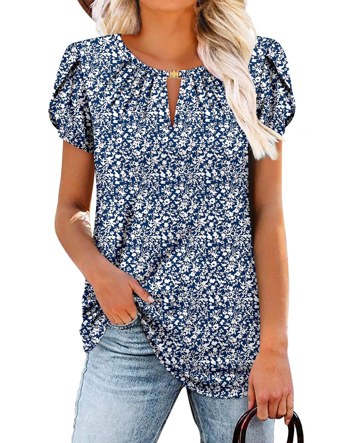 BETTE BOUTIK tshirts shirts for women petal short sleeve v neck summer tunics for women plus size womens tunic tops DenseDBlue X-Large