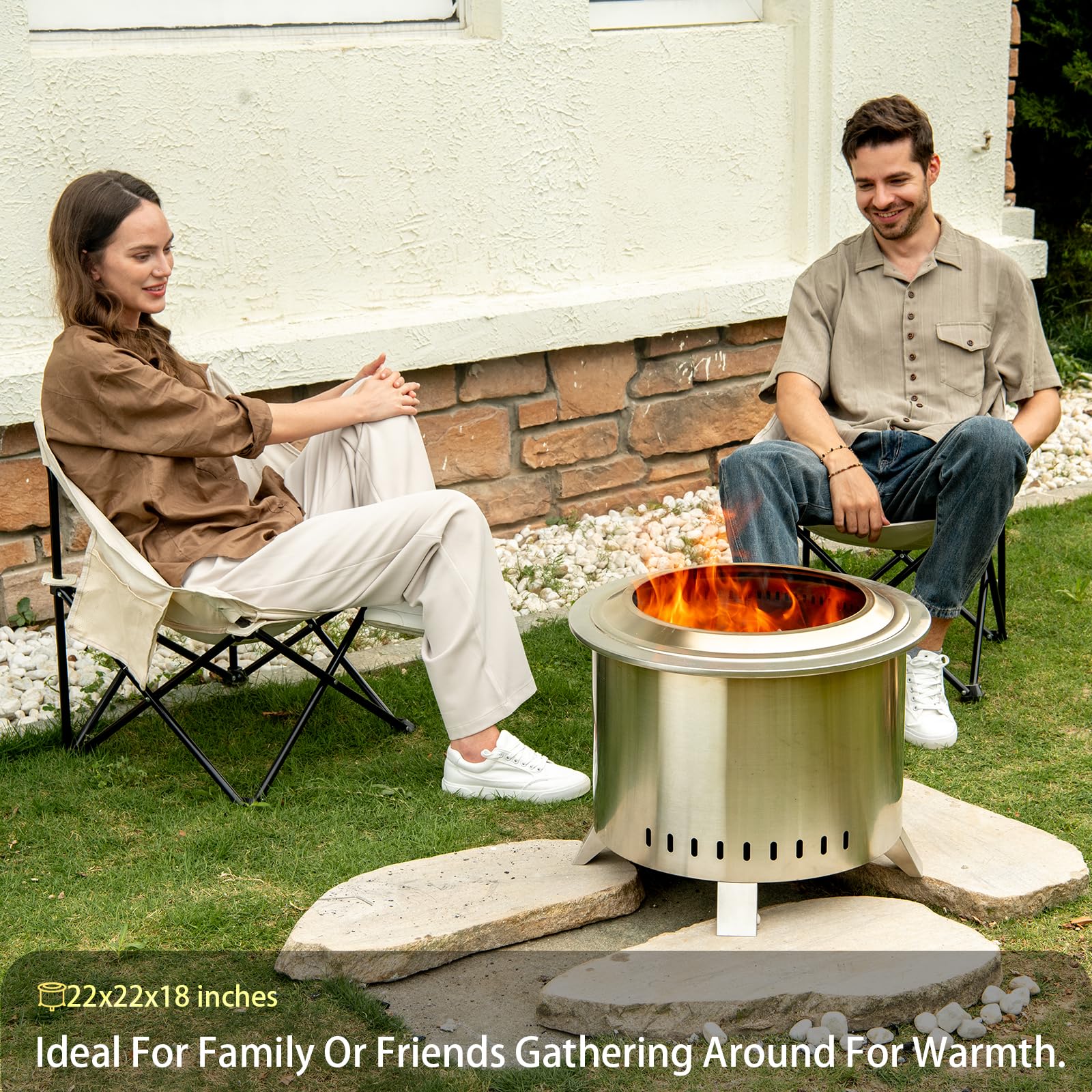 Verdeluxe Smokeless Fire Pit,22 Inch Stainless Steel Firepit, Outdoor Wood Burning Fire Pit with Cover,Smokeless Firepits for Outside Backyard Patio Garden Camping Bonfire