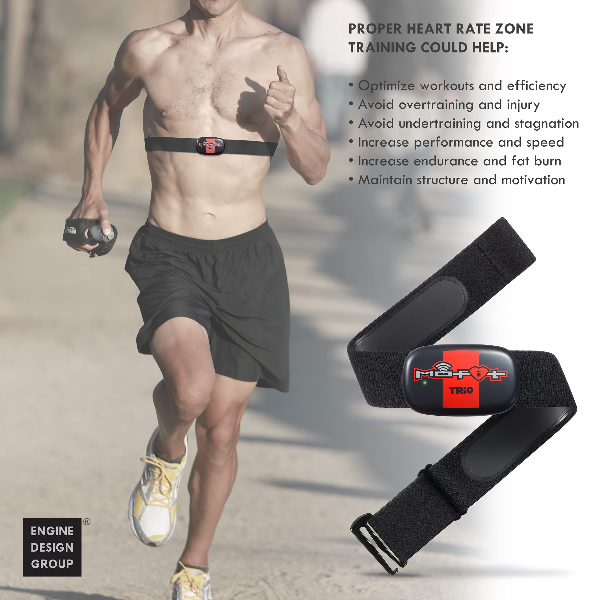Mo-Fit Trio - Heart Rate Monitor Chest Strap/HRM for Apple, Android, Peloton, Garmin, Polar, Wahoo, Strava, Zwift, ANT+, 5.3 kHz Gym Equipment, and Most Bluetooth 5.0/4.0 Enabled Fitness Devices