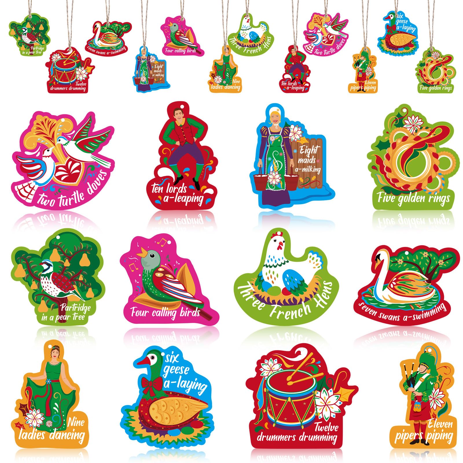 Capoda 24 Pcs Christmas Ornaments Christmas Hanging Decor Xmas Gift Wooden Tree Hanging Pendants Colorful Winter Holiday Ornaments Party Supplies Wall Decor(Retro)