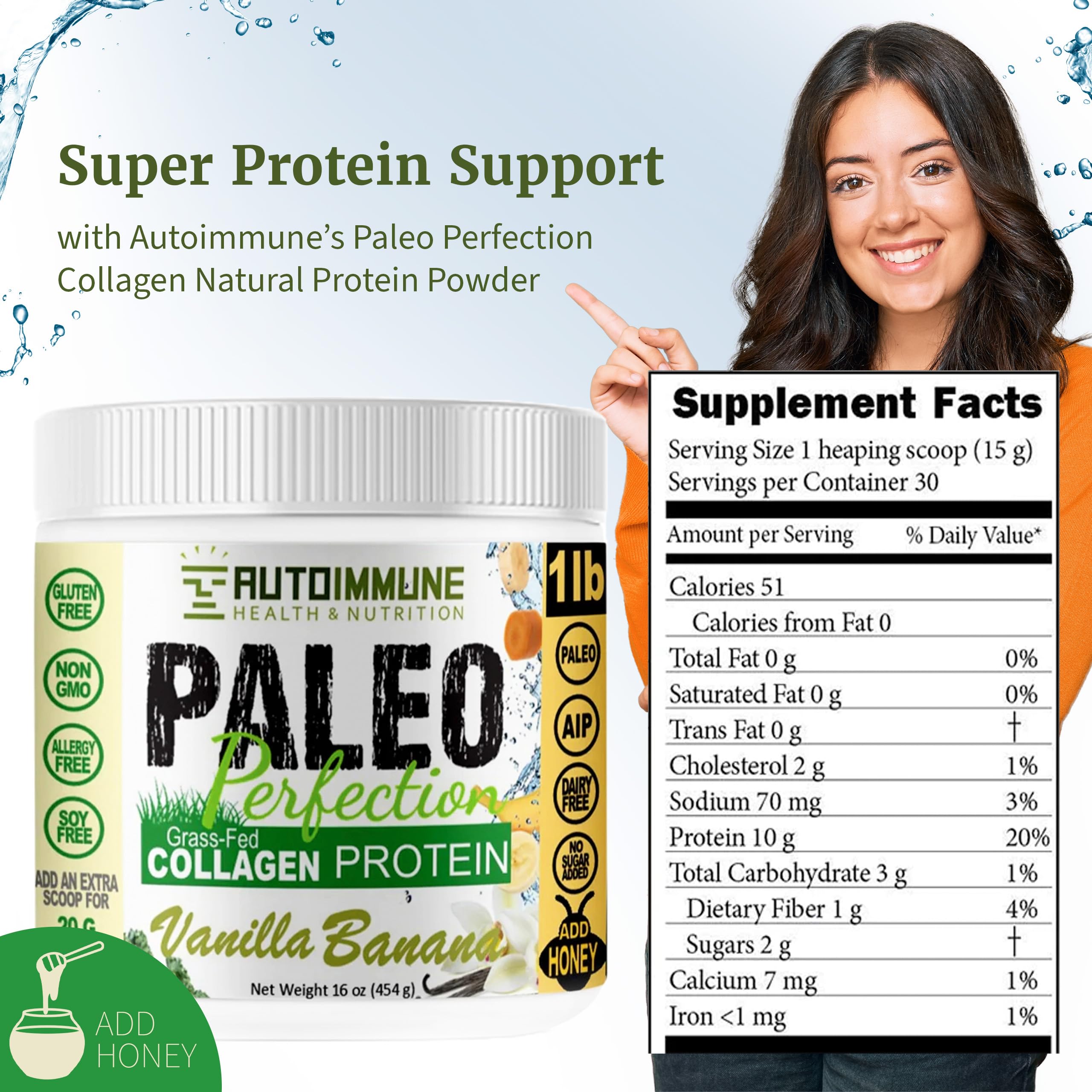 Paleo Perfection Vanilla Banana Grass Fed Beef Collagen Protein Powder without Stevia - Paleo, Keto, SCD, AIP Protein Powder with Apple Fiber, Carrot & Broccoli - 300g Protein Powder & Superfood Blend