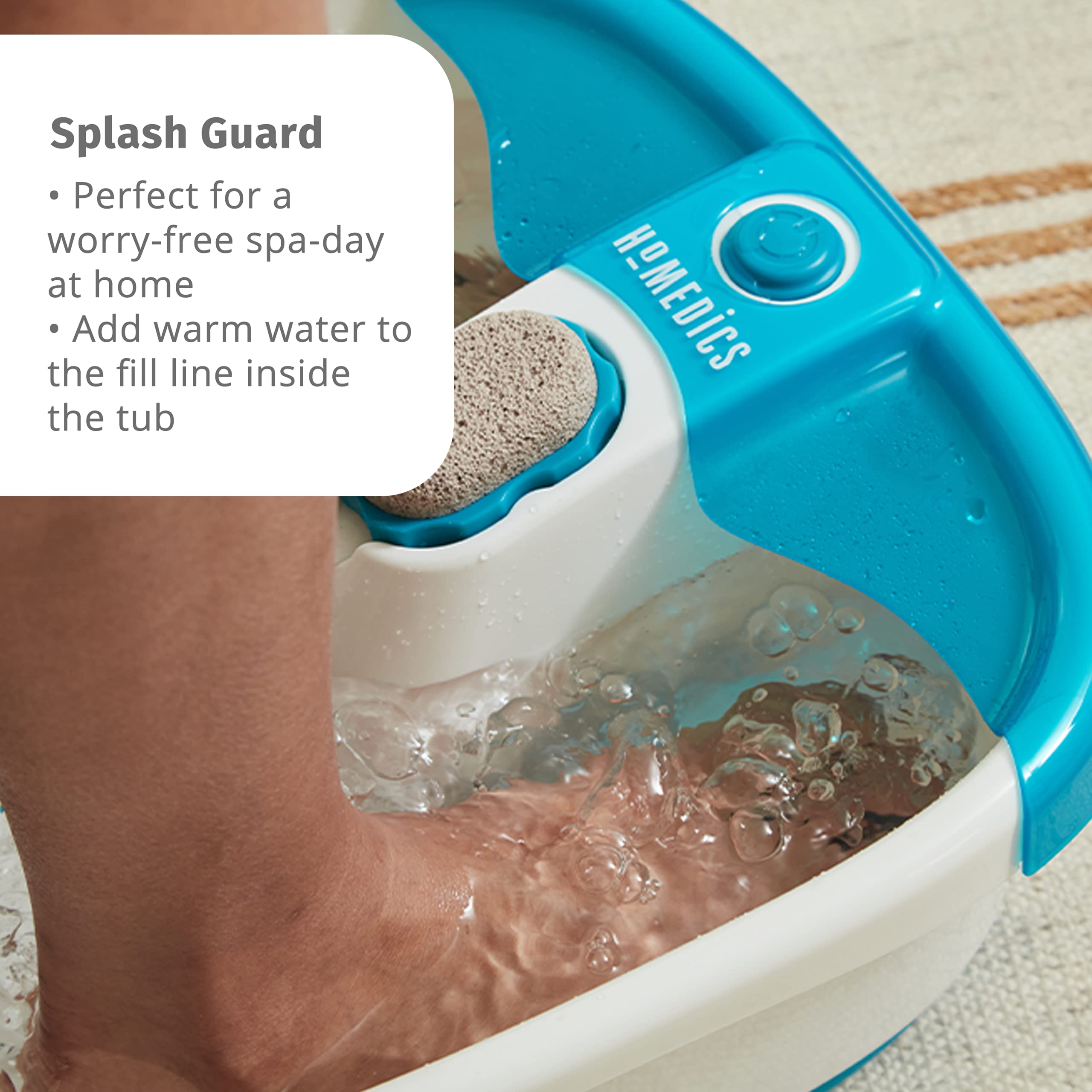 HoMedics Bubble Mate Foot Spa, Toe Touch Controlled Foot Bath with Invigorating Bubbles and Splash Proof, Raised Massage nodes and Removable Pumice Stone