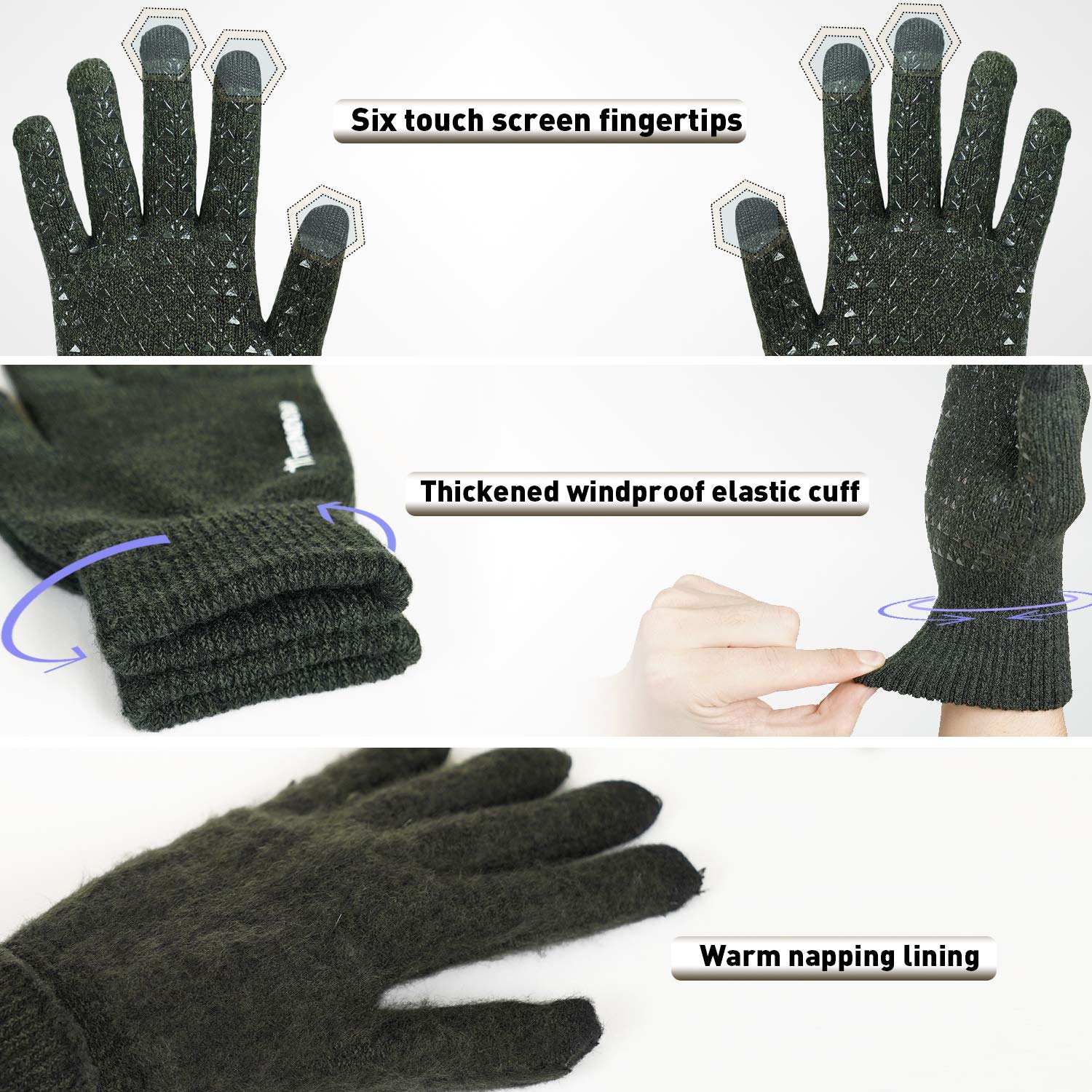 TRENDOUX Mens Winter Gloves, Glove for Women Cold Weather with Touch Screen Fingers - Non-Slip Grip - Thermal Liner - Elastic Cuff - Stretchy Material - Driving Running Texting - Midnight Green - L