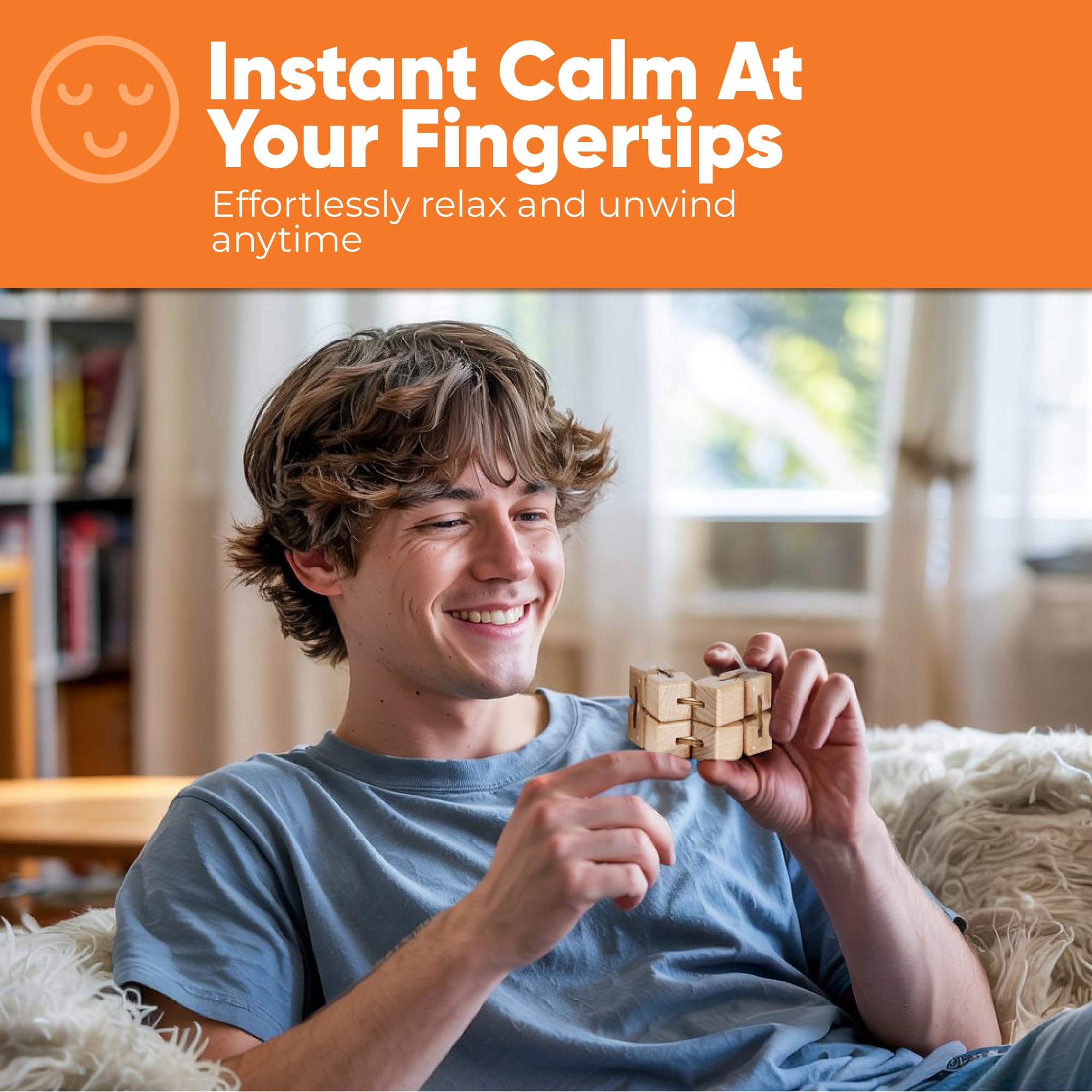 BUNMO Infinity Cube Fidget Toy - Stocking Stuffers for Teens - Teen Boy Toys - 1 Pack Beech Wood and BUNMO Magnetic Rings - Stocking Stuffers - Fidget Toys Adults - Stocking Stuffers for Boys - Black