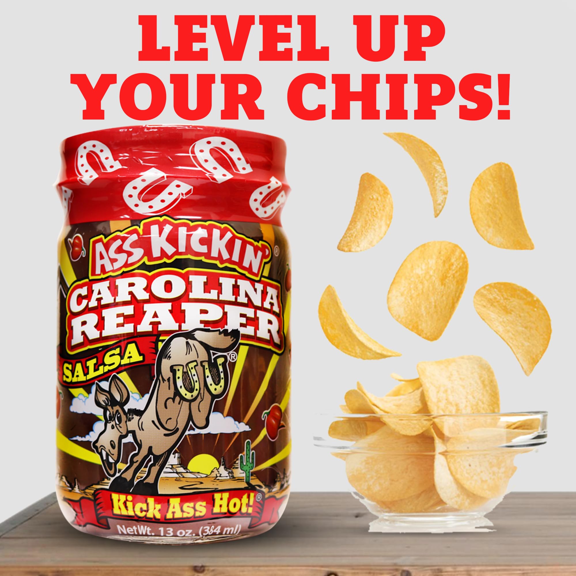 KICKIN' Carolina Reaper Hot Spicy Salsa - 13 oz. - Premium Gourmet Spicy Hot Carolina Reaper Salsa for Tortilla Chips, Veggies, and Breakfast Burritos – Warning - Try if you Dare!