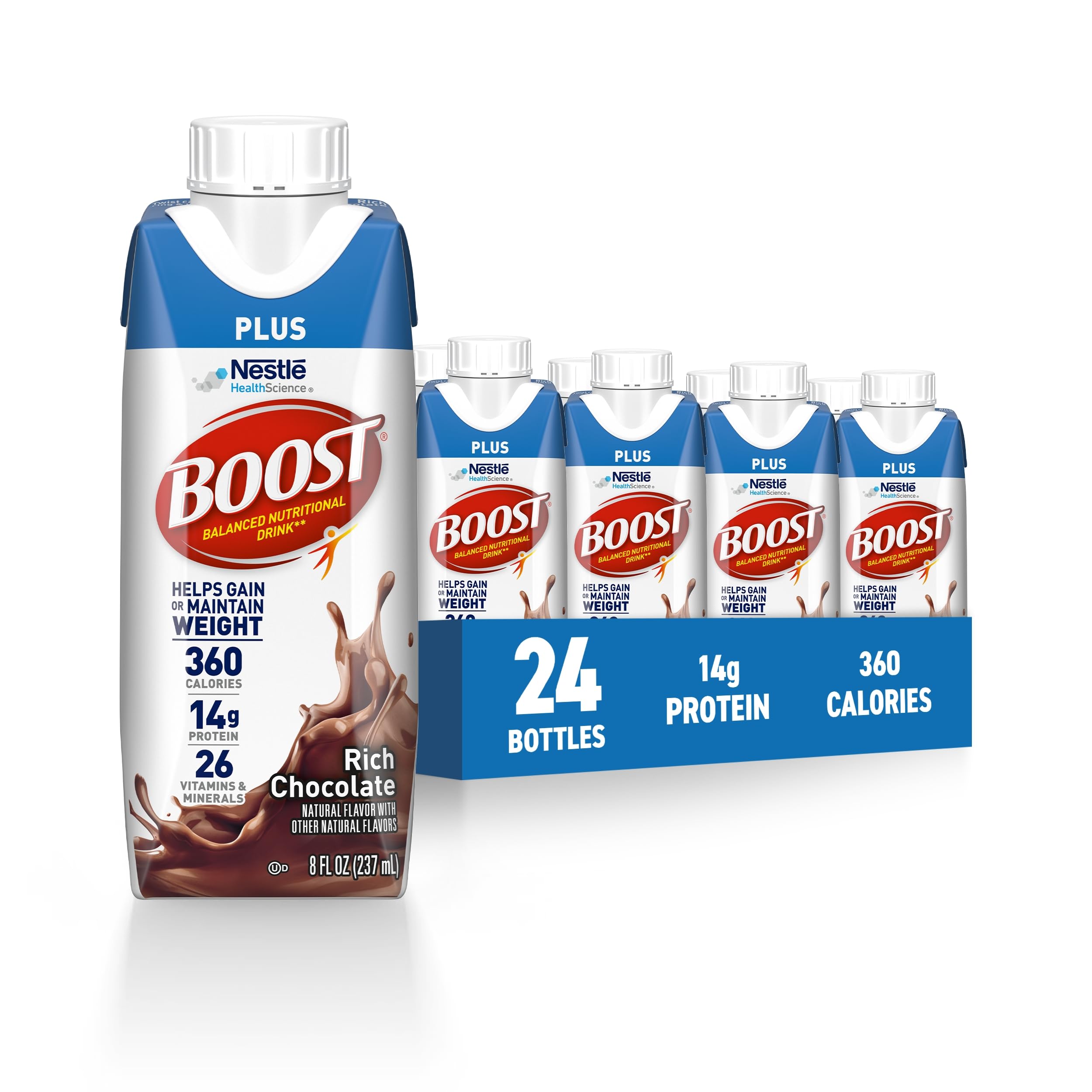 BOOST Plus Ready to Drink Balanced Nutritional Drink, Rich Chocolate, 8 Fl Oz (Pack of 24)