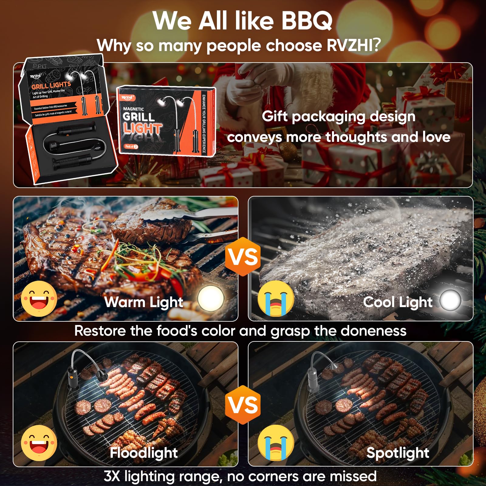 Grill Light BBQ Grilling Accessories: Unique Birthday Gifts for Men, Anniversary Mens Gifts Ideas for Husband, Outdoor Bright Magnetic LED BBQ Light, Smoker Grill Accessories Grill Tools, 2 Pack