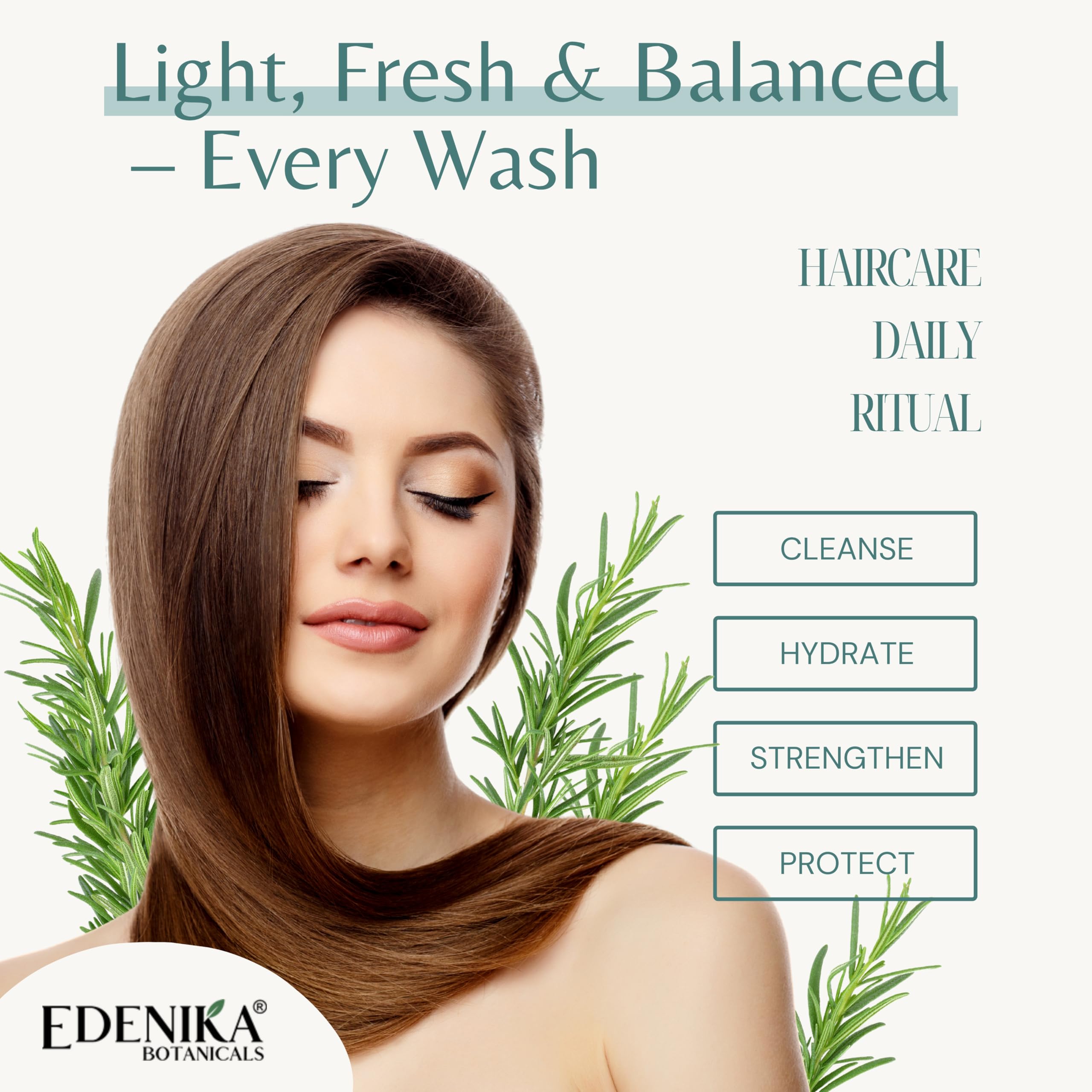 Edenika Botanicals Rosemary Oil Shampoo & Conditioner Set with Biotin & Spirulina for Thinning Hair, Anti-Hair Loss & Strengthening Botanical Formula, Women & Men, Sulfate-Free
