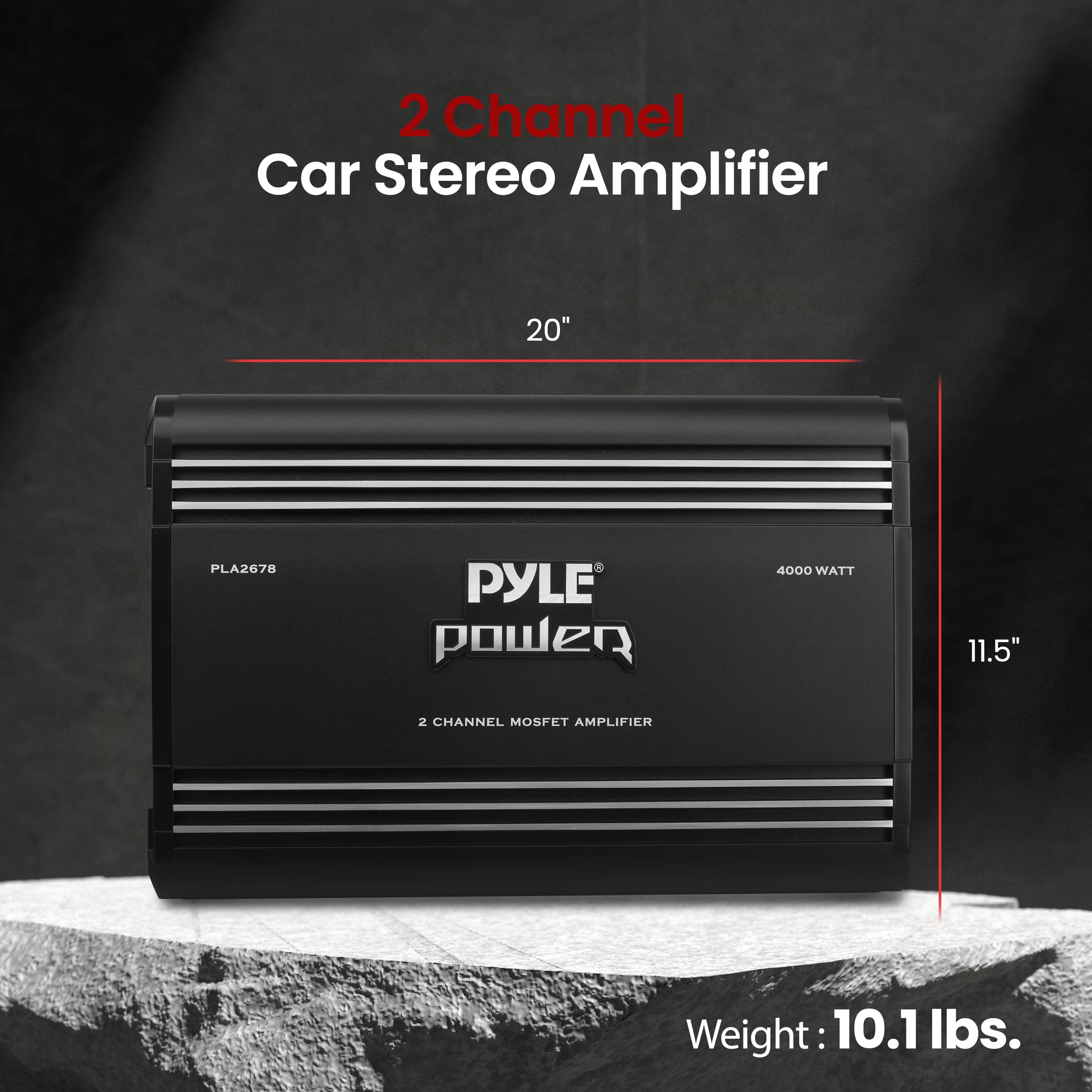 Pyle 2 Channel Car Stereo Amplifier - 4000W Dual Channel Bridgeable High Power MOSFET Audio Sound Auto Small Speaker Amp Box w/ Crossover, Bass Boost Control, Silver Plated RCA Input Output - PLA2678