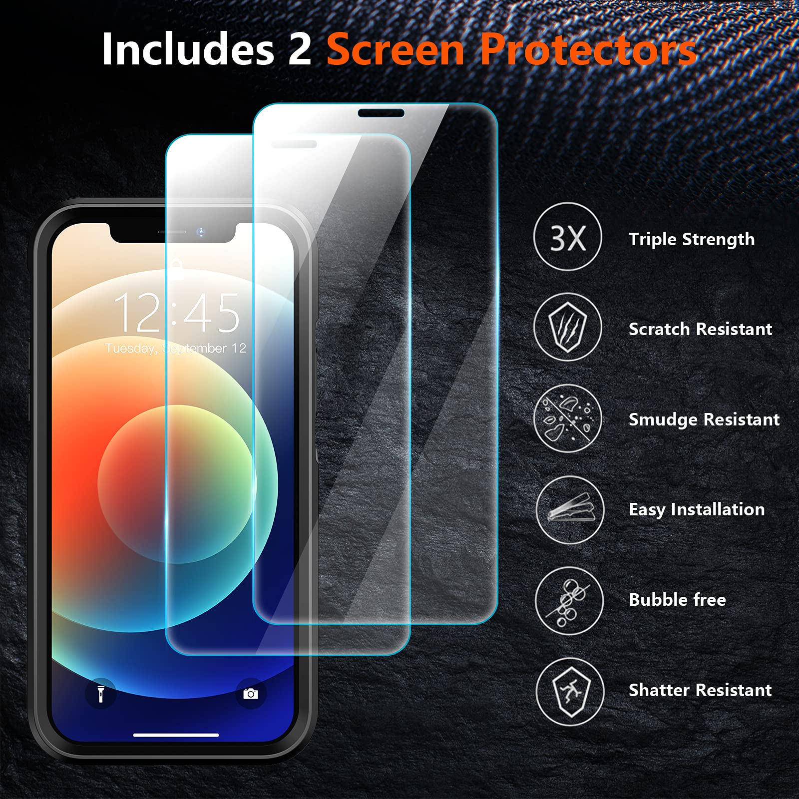 SPIDERCASE Designed for iPhone 12 Case/iPhone 12 Pro Case, [10 FT Military Grade Drop Protection] [with 2 pcs Tempered Glass Screen Protector] Protective Cover for iPhone 12/12 Pro (Black)