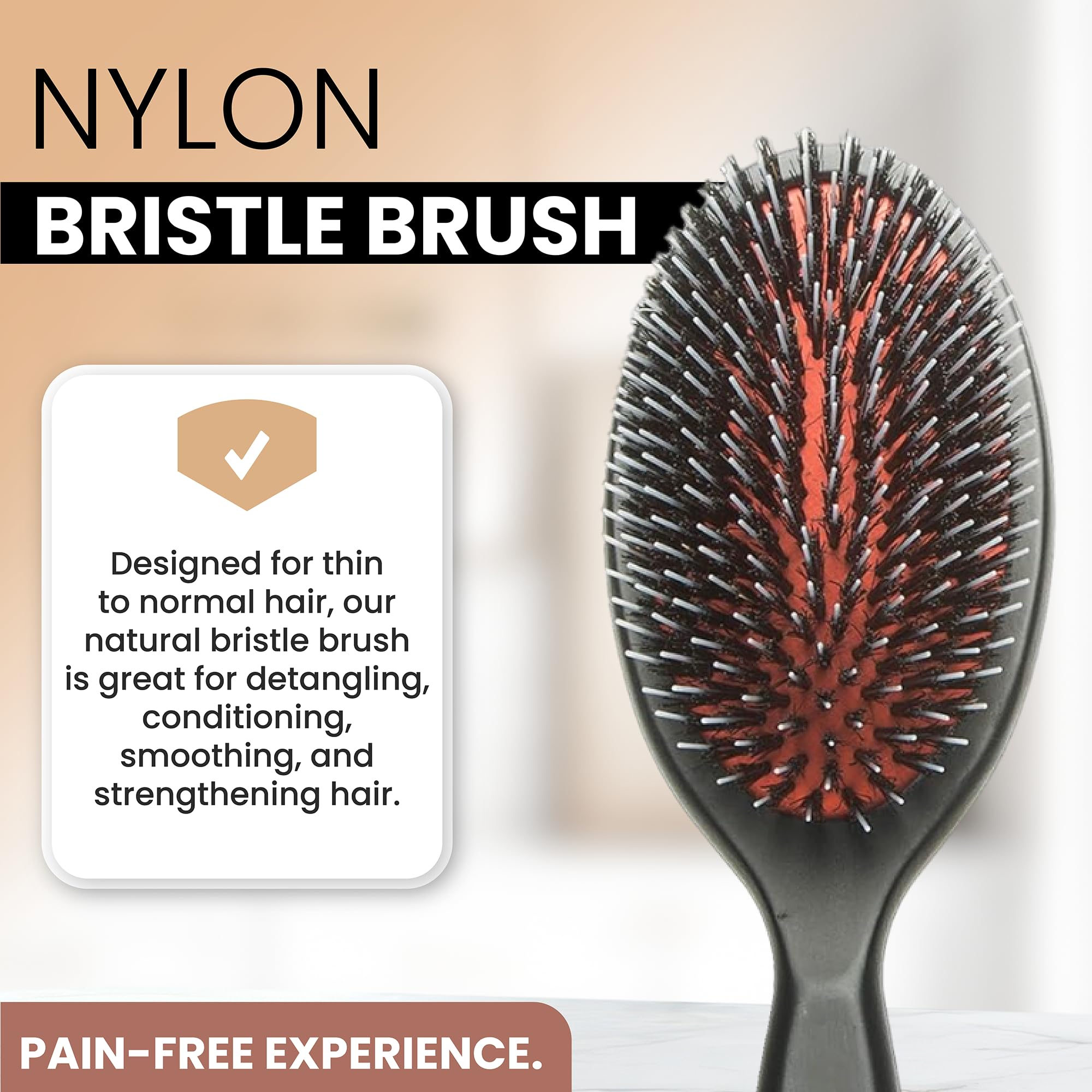 Since 1869 Hand Made In Germany - Nylon Boar Bristle Brush Suitable For Normal to Thick Hair - Gently Detangles, No Pulling or Split Ends - Softens and Improves Texture, Stimulates Scalp (Medium)