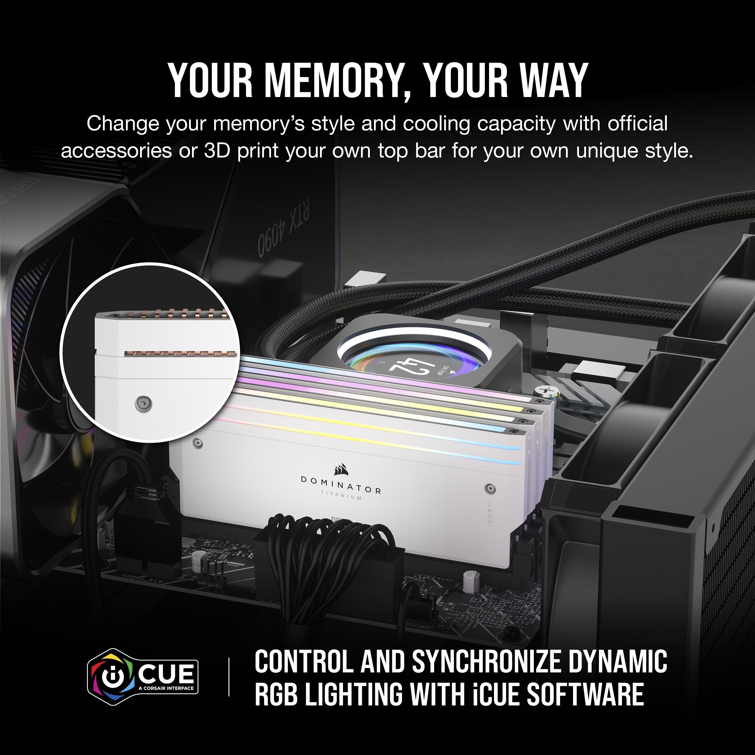 CORSAIR Dominator Titanium RGB DDR5 RAM 96GB (2x48GB) DDR5 6600MHz CL32 Intel XMP iCUE Compatible Computer Memory - White (CMP96GX5M2B6600C32W)