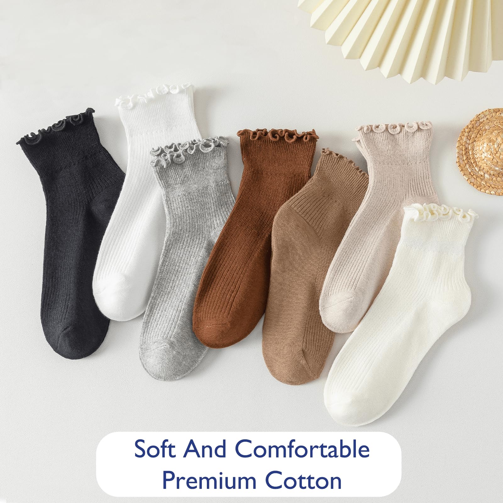 Hstyle Ruffle Socks Women, Ruffle Turn-Cuff Casual Cute Girl Ruffle Socks Breathable Cool Ruffle Ankle Socks 6 Pairs of Mixed Color 2