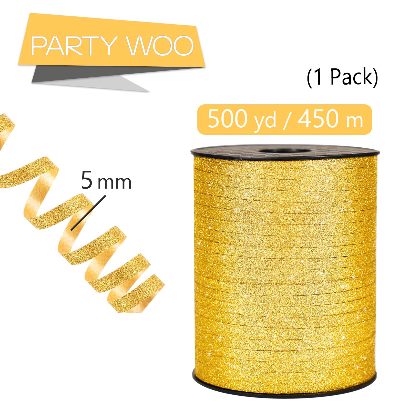 PartyWoo Gold Ribbon - 500 Yard Curling Ribbon for Crafts, Balloons, Gift Wrapping, Florist Flowers (1 Roll)
