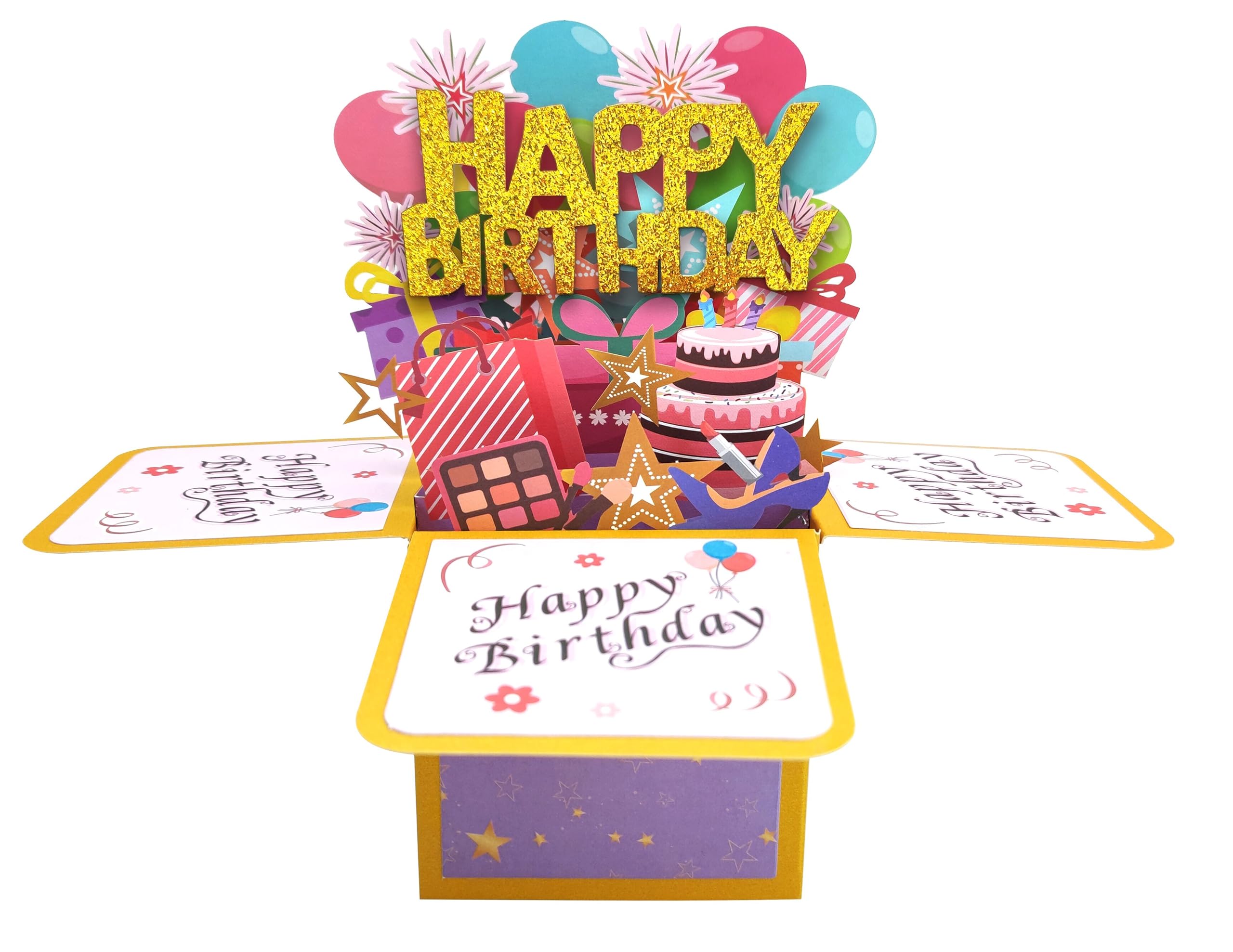 ROBBEAR Funny Happy Birthday Pop Up Card, Sweet 3D Birthday Gift Box for Adults and Kids with Envelopes, Unique Handmade Foldable Celebration Cards for Daughter, Son, Mom, Dad, Friend