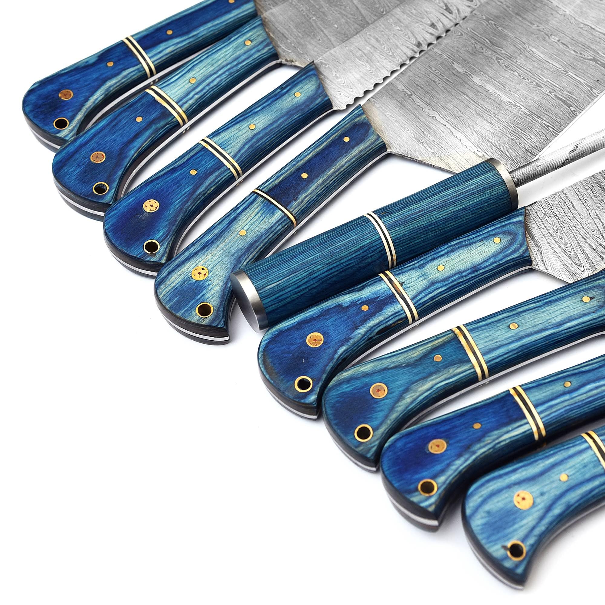 GladiatorsGuild G32 Professional Kitchen Knives Damascus Steel Utility Chef Kitchen Knife Set Paaka Wood with Chopper/Cleaver Pocket Case Chef Knife Roll Bag and Knife Sharpener Rod G32