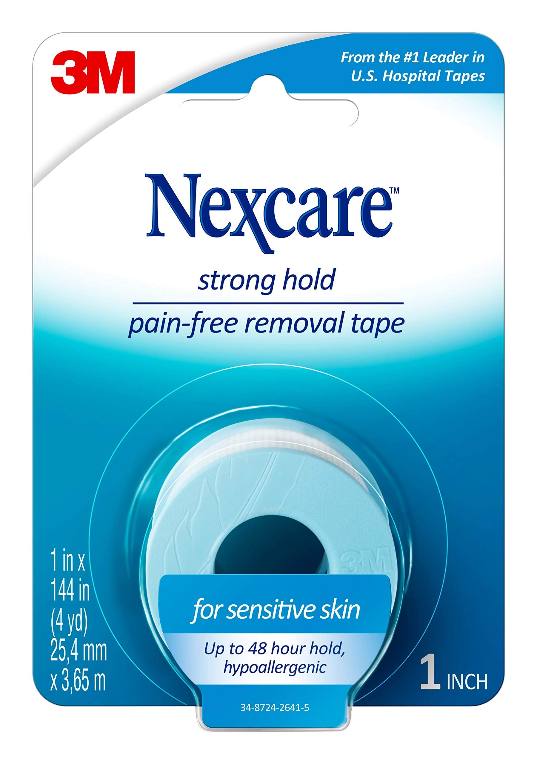 Nexcare Strong Hold Pain-Free Removal Tape, Silicone Adhesive, Secures Dressing and Lifts Away Cleanly - 1 In x 4 Yds, 1 Roll of Tape