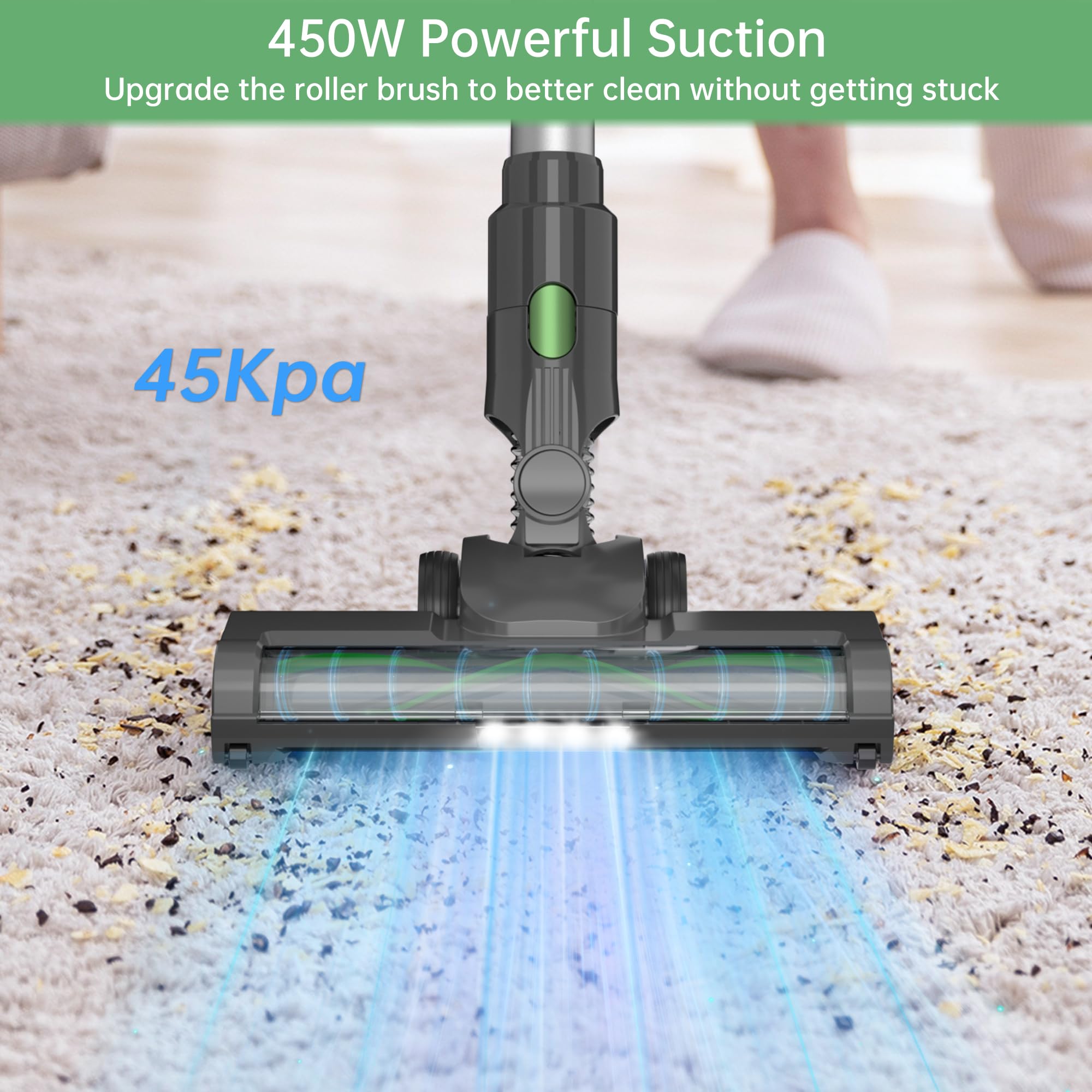ENCHE Cordless Vacuum Cleaner, 45000pa 450W Stick Vacuum,6-in-1 Rechargeable Vacuum with LED Display,50mins Runtime,Lightweight with LED Headlights for Hardwood Floor Low-Pile Carpet Pet Hair
