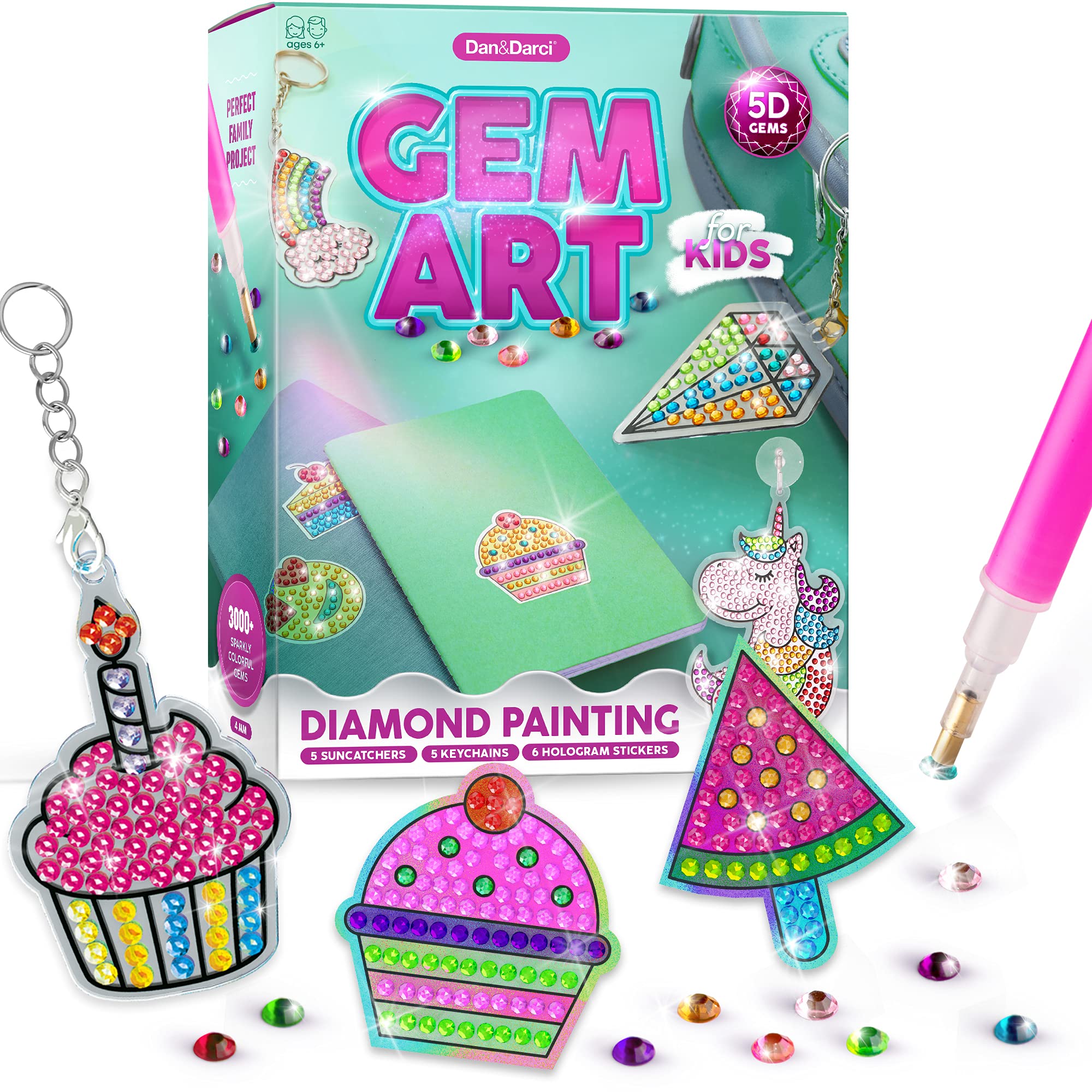 Dan&Darci Diamond Art Kit for Kids - Gem Painting Arts & Crafts Kits for Ages 6-12, Gifts for 6, 7, 8, 9, 10, 11, 12 Year Old Boy & Girl - Girls Birthday Toys Gift Ideas - Craft Activities Age 6+