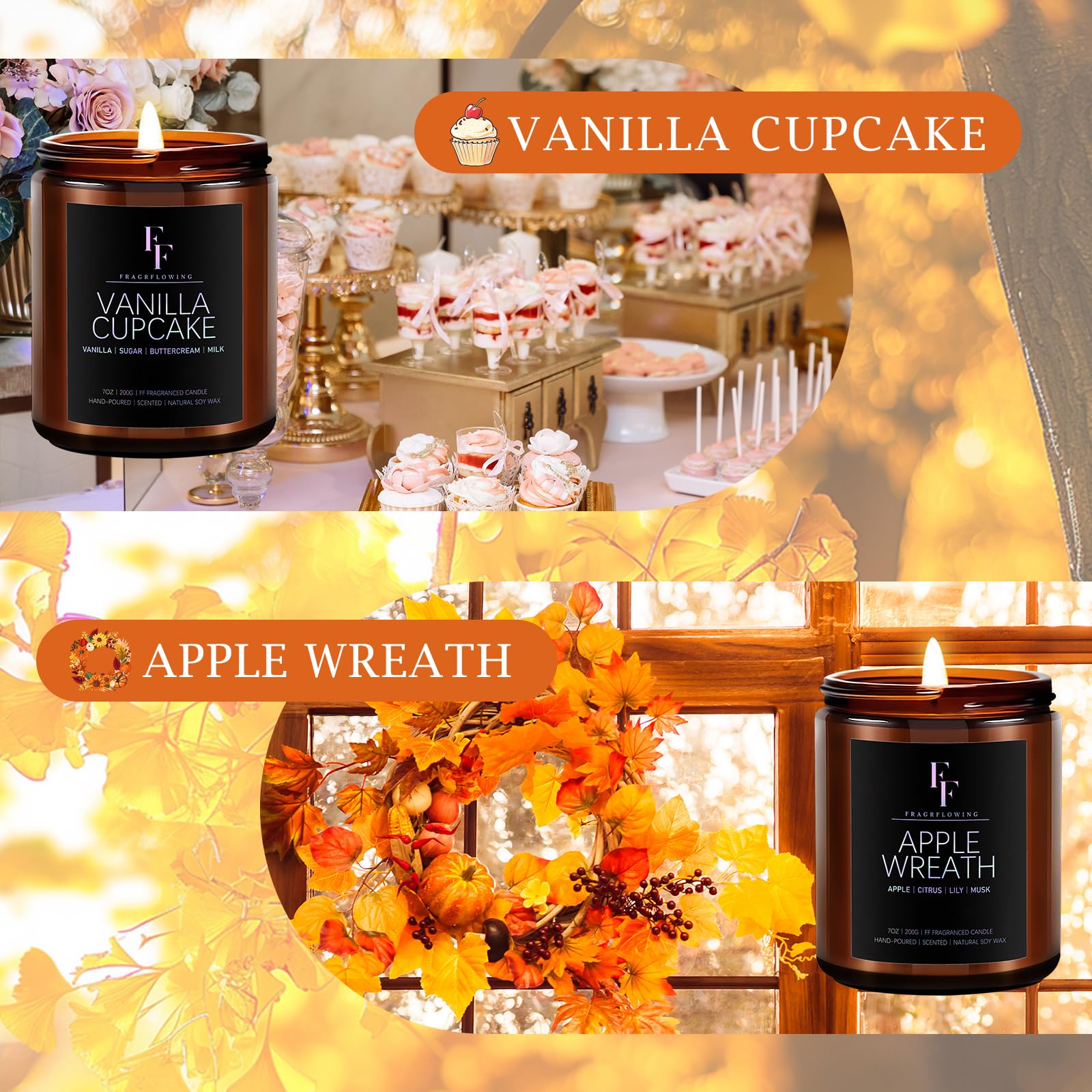 Winter Candles Set, 4 Pack Scented Candles for Home Natural Soy Wax, Holiday Gifts for Women Men, Winter Fragrance of Spice/Vanilla Cupcake/Apple Wreath/Hello Fall