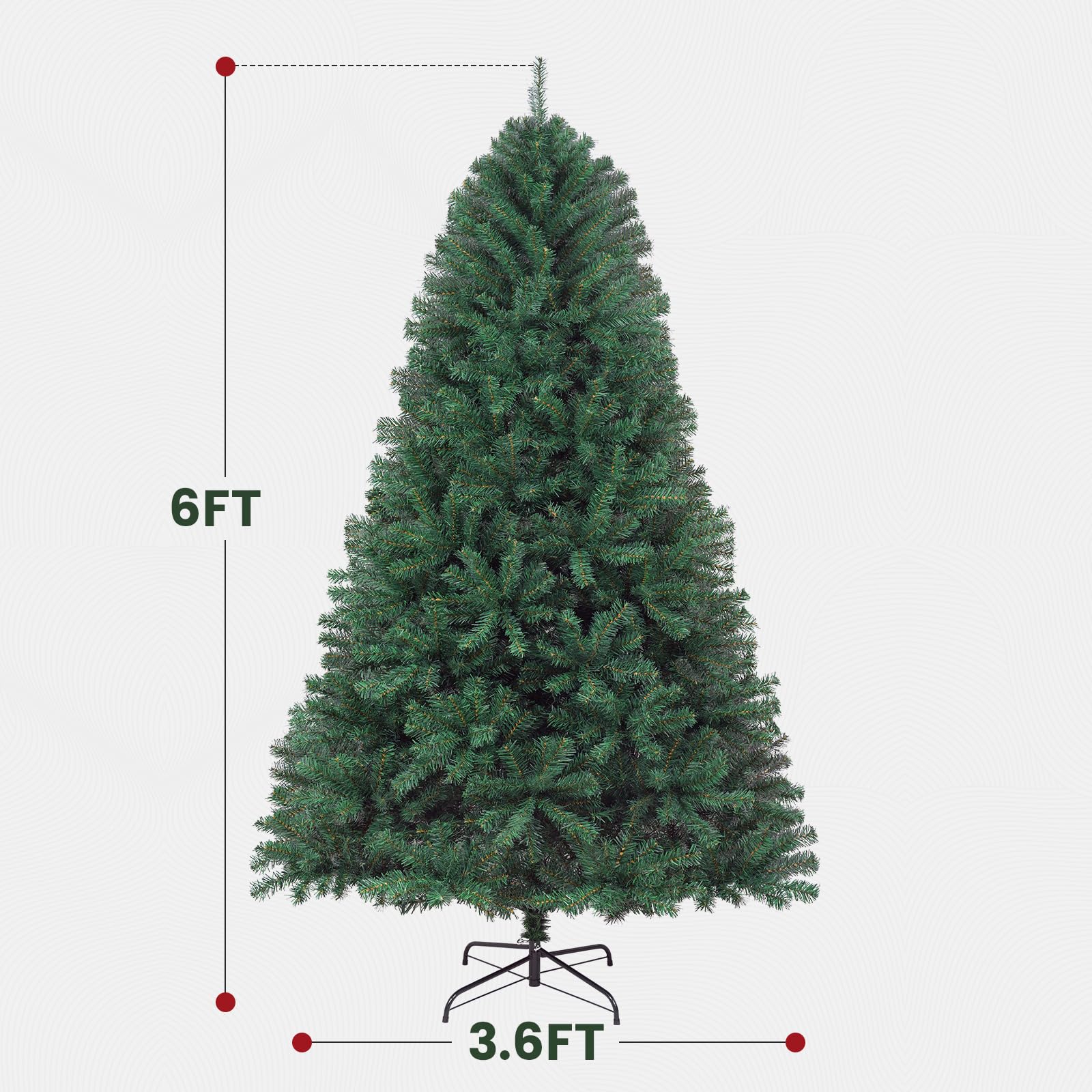 JEAREY 6ft Artificial Holiday Christmas Tree, Premium Hinged Spruce Holiday Xmas Tree for Home, Office, Party Decoration with 1000 Branch Tips, Easy Assembly, Metal Hinges & Foldadble Base, Green