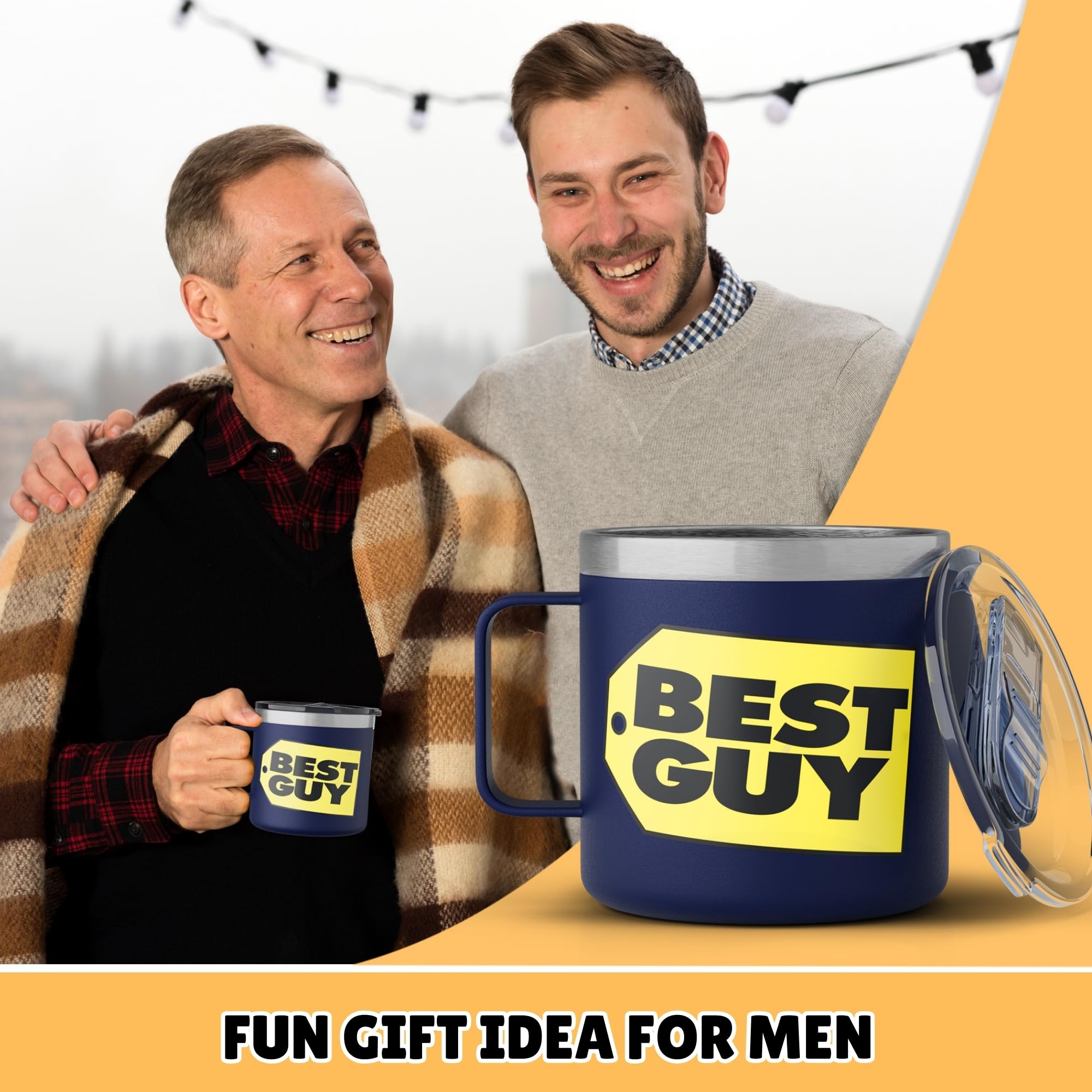 Gifts for Men - BEST GUY Travel Coffee Mug 14oz, Dad Gifts, White Elephant Gifts, Funny Coffee Mug, Gifts for Him, Husband Gifts, Gifts for Boyfriend, Birthday Gifts, Christmas Gifts, Valentines