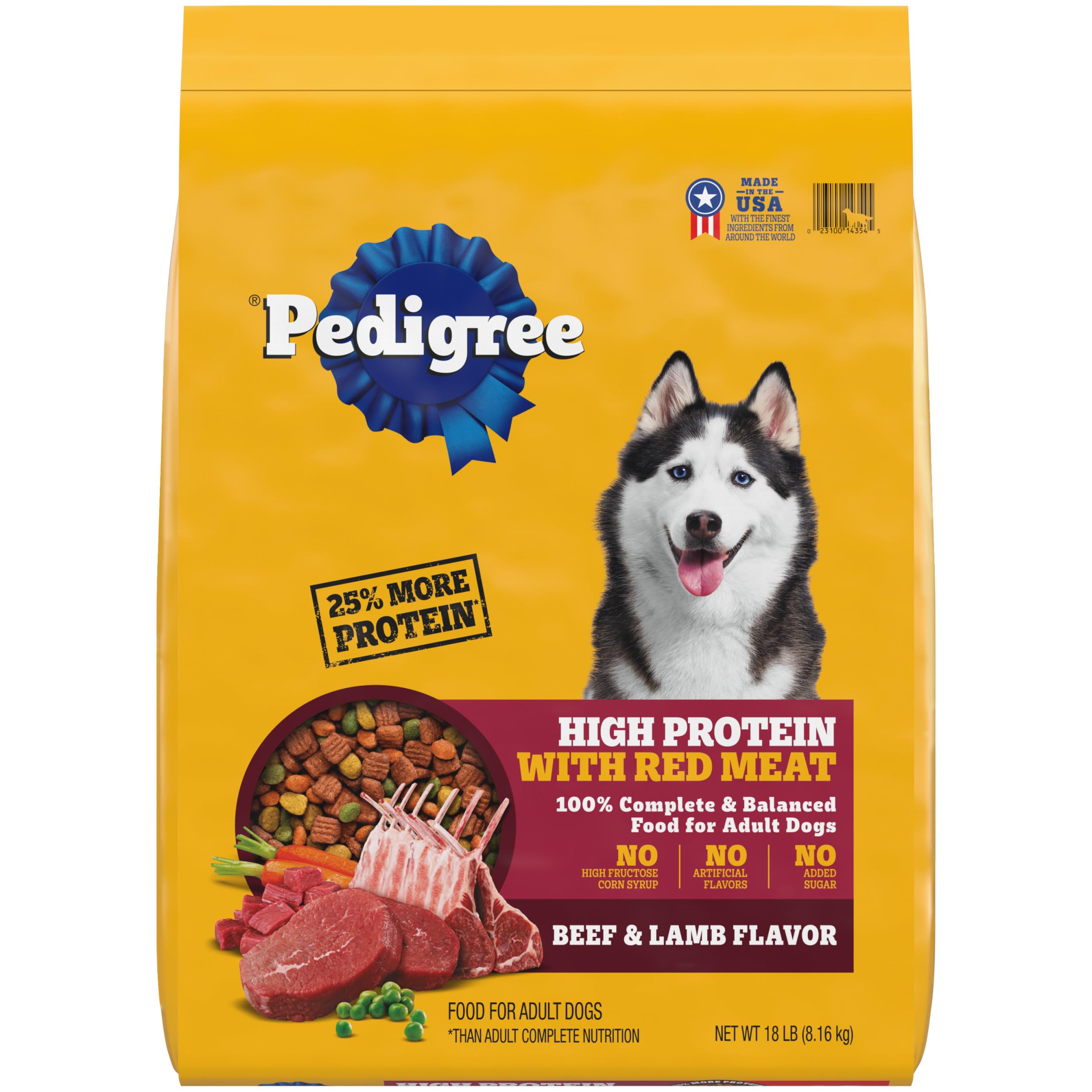 Pedigree High Protein Adult Dry Dog Food Beef and Lamb Flavor Dog Kibble, 18 lb. Bag