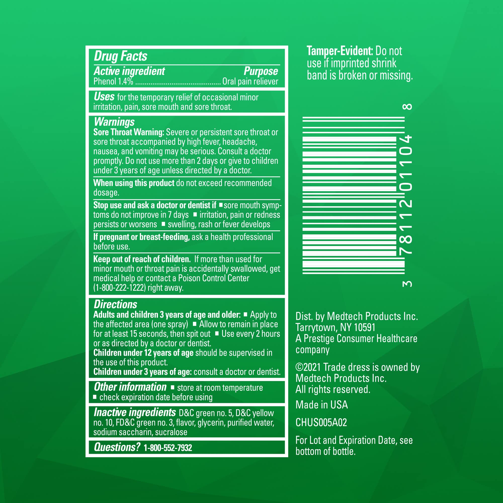 Chloraseptic Sore Throat Spray, Menthol, 6 fl oz, 3 Bottles