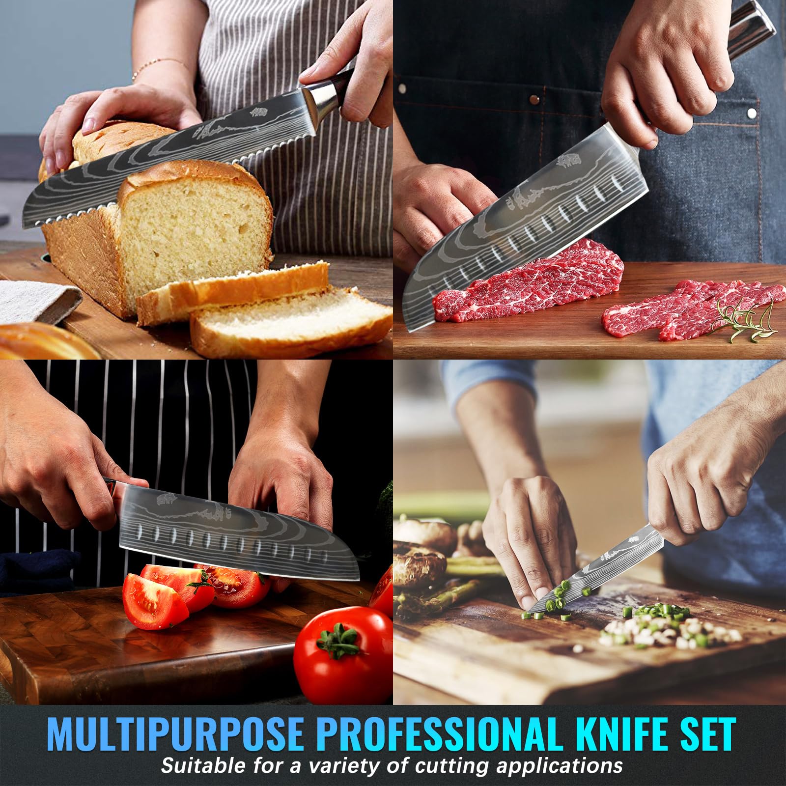 Diagsh 7-Piece Kitchen Knife Set with Block – High Carbon Stainless Steel Chef Knife, Cleaver & Magnetic Knife Holder – Perfect for Home & Professional Use, Ideal Cooking Gift