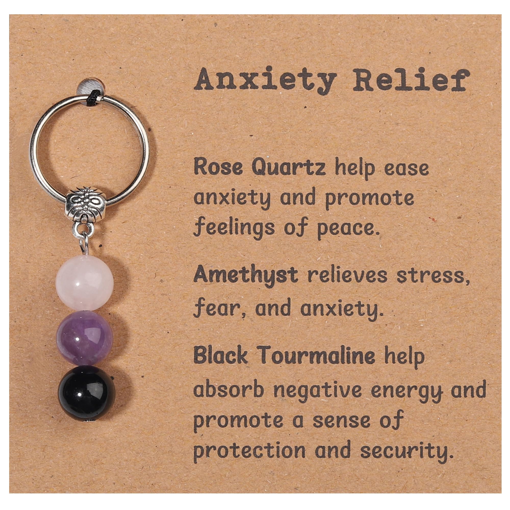 Drogomen Anxiety Relief Items for Women, Natural Stone Healing Crystal Keychain for Anxiety & Stress Relief Spiritual Healing Anxiety Keychain Gifts for Women Men