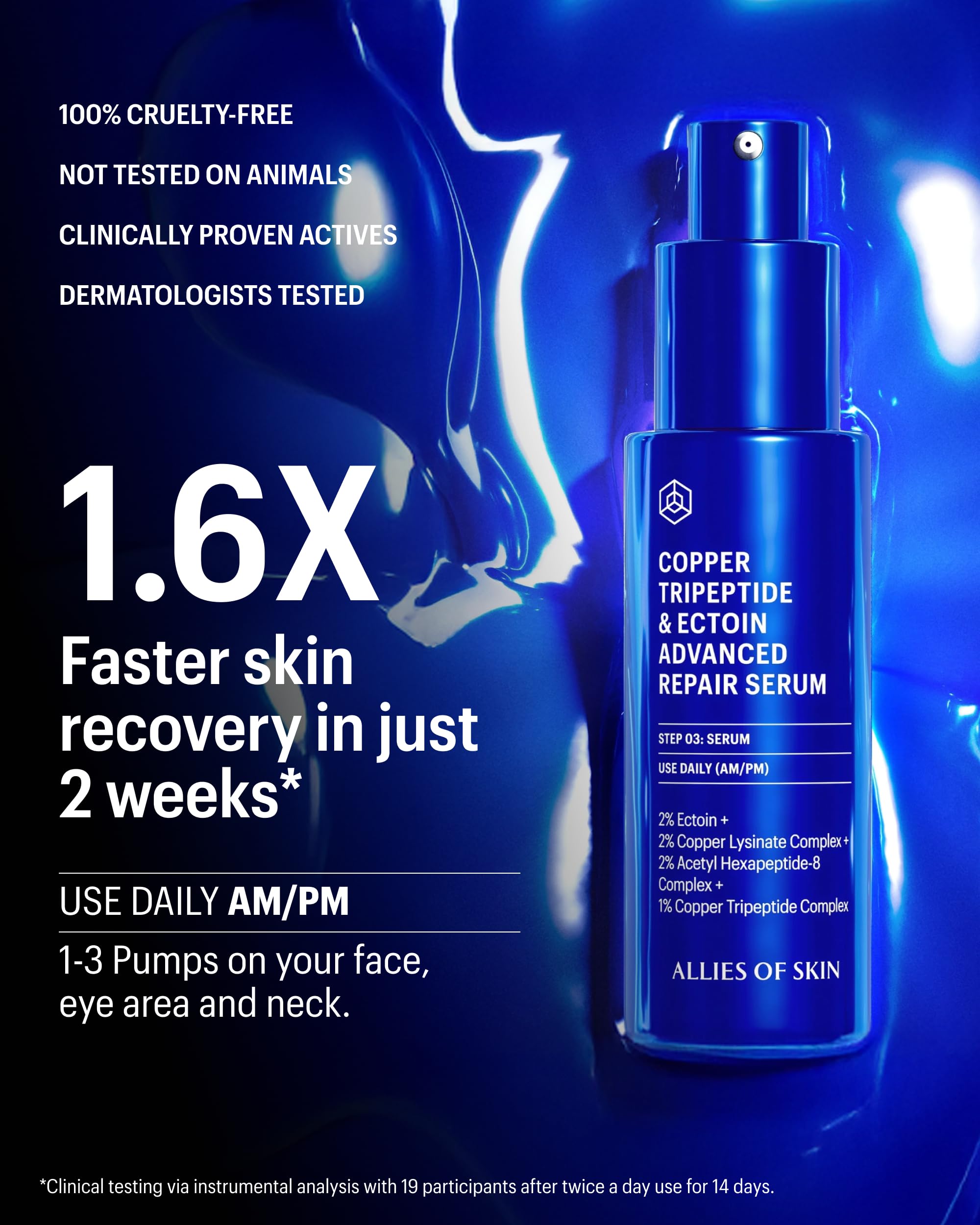 Allies of Skin Copper Tripeptide & Ectoin Advanced Repair Face Serum | Hydrating Moisturizer for Dry Skin | Anti Aging Skincare with Peptides | Treat Fine Lines & Wrinkles (1 Fl. oz)