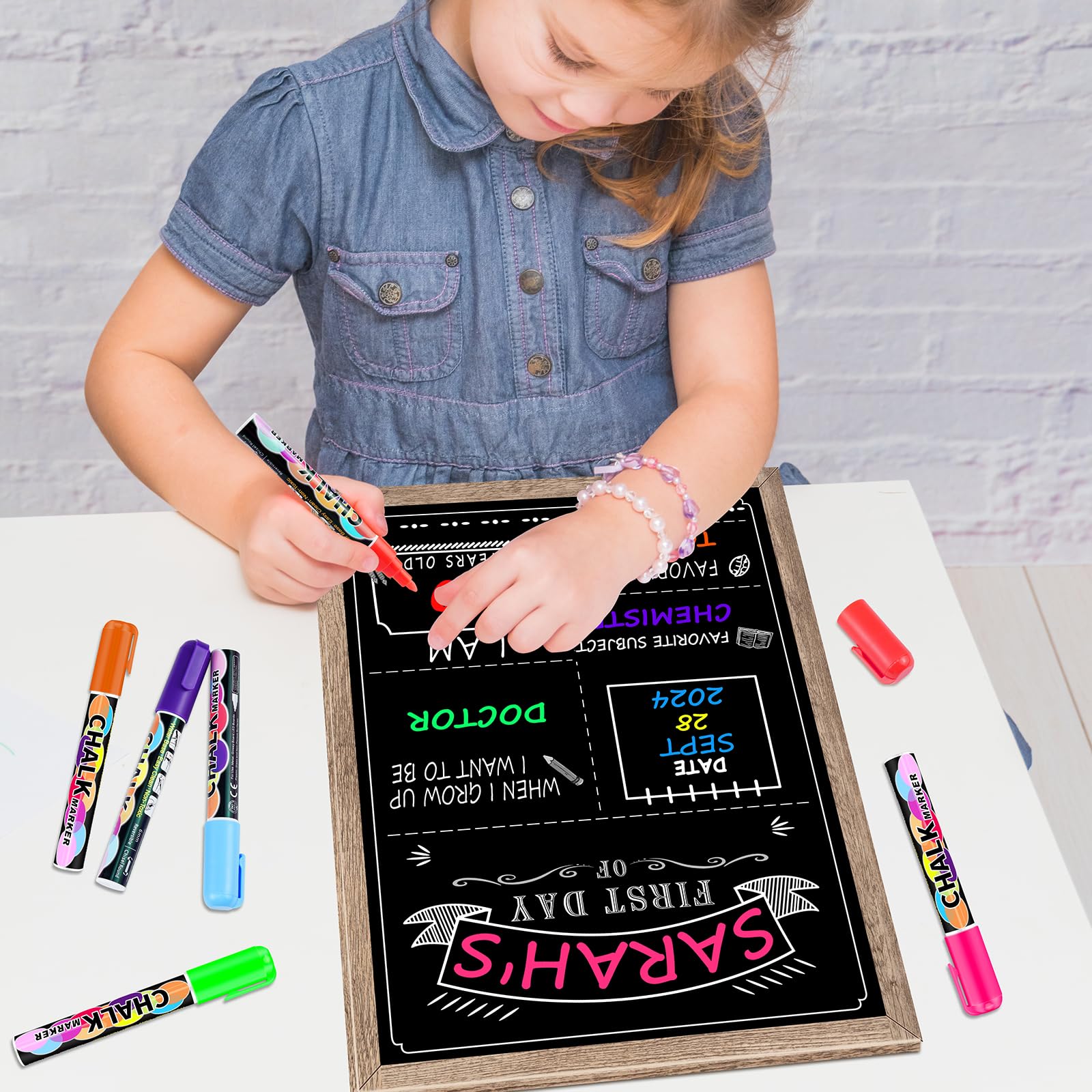 EAONE First Day of School Board 12" x 16", Double-Side Printed First Day of School Sign, Wood Frame Back to School Board Sign Chalkboard with 8 Chalk Markers & 1 Wipe Cloth for All Grades Student