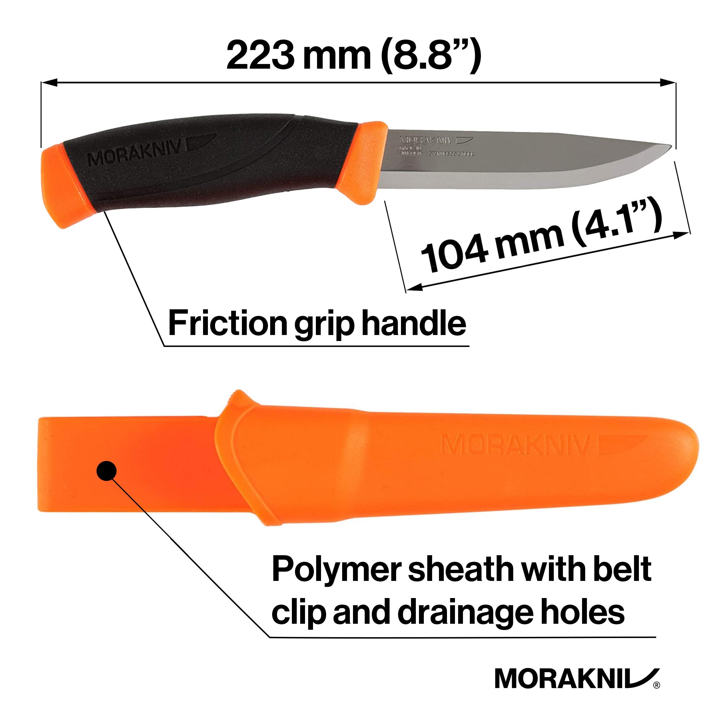 Morakniv Companion Fixed Blade Outdoor Knife with Stainless Steel Blade, 4.1-Inch, Orange (M-11824)