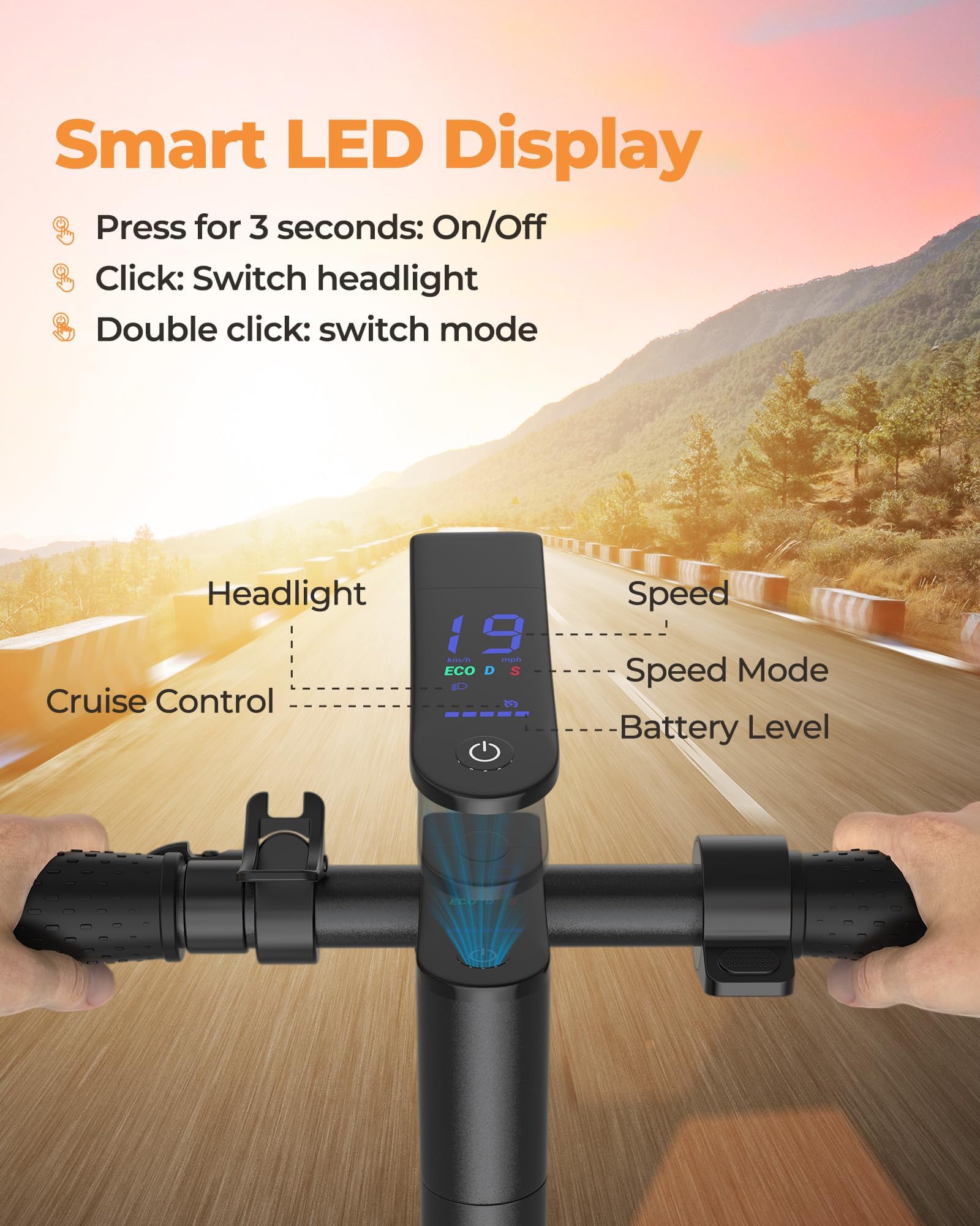 NAVIC Electric Scooter Adults, 8.5" Solid Tires, 19/Mph, 350W Motor, 19 Miles Range, Folding E-Scooter with Dual Braking Dual Suspension, Escooter for Adults with App