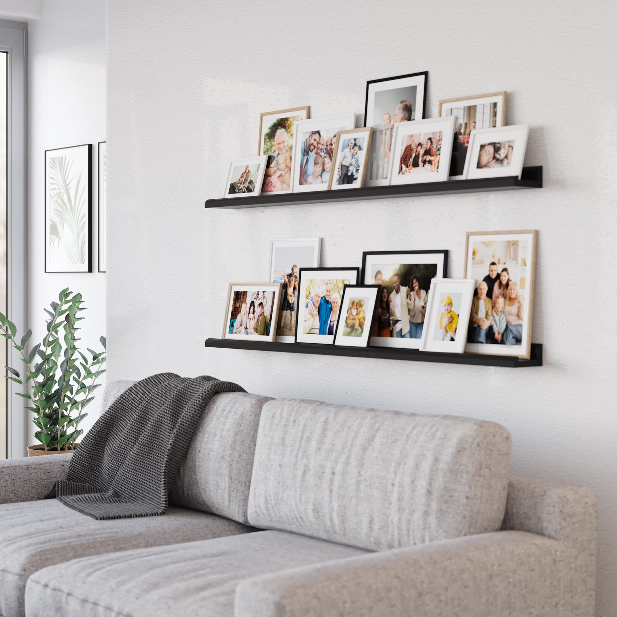 Wallniture Boston 46" Floating Shelves for Wall Decor, Picture Ledge Shelves for Living Room, Nursery, Vinyl Record Holder Black Floating Bookshelf Set of 2